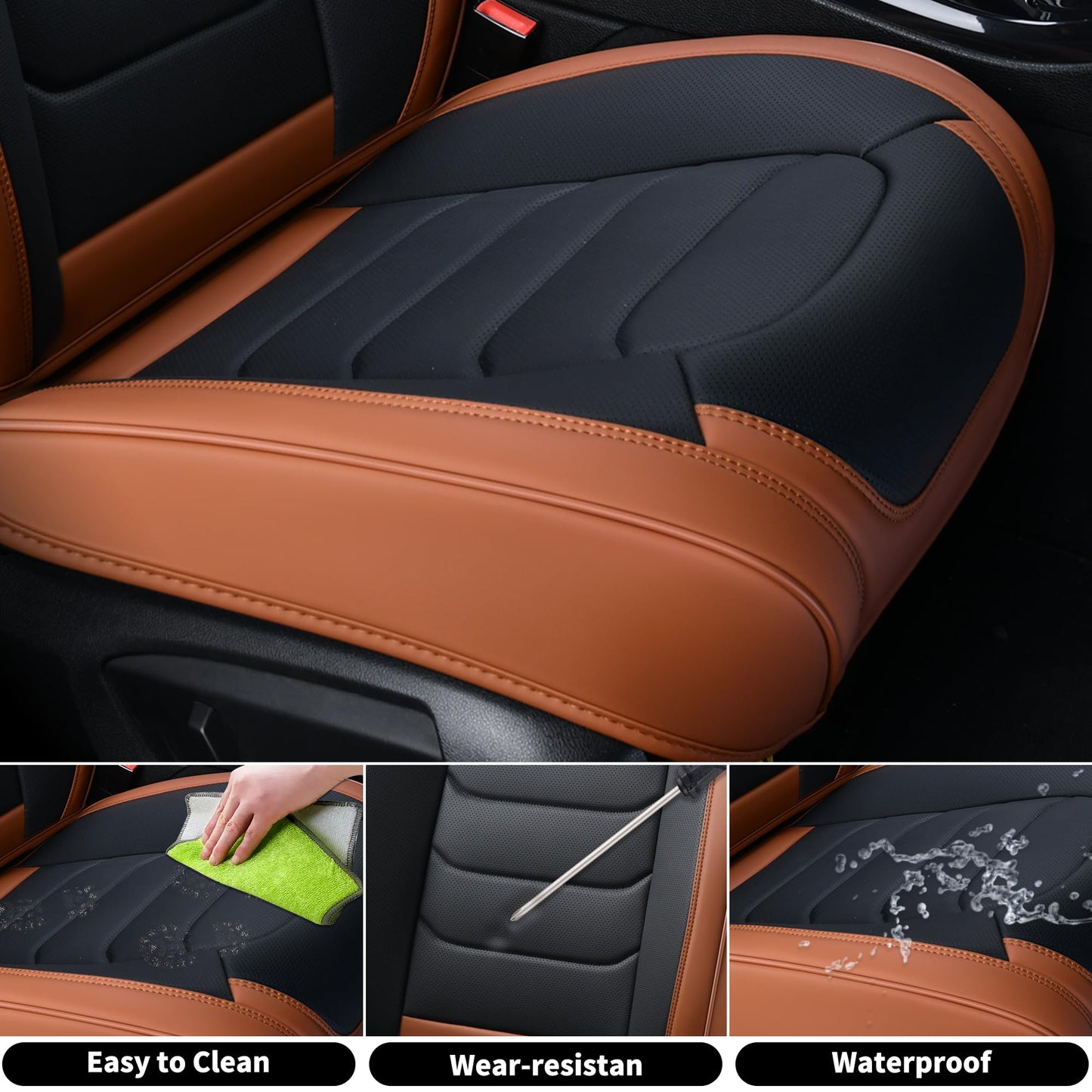 FLORICH Seat Cover for Cars, Front&Rear Seat Covers, Waterproof Automotive Car Seat Covers, Brown Car Seat Cushion Accessories for Most Car Interior Covers Sedan Truck SUV(Brown&Black, Full Set)