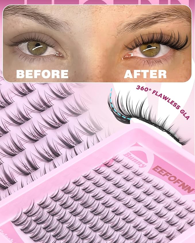 Lash Clusters Natural Eyelash Clusters Wispy Lashes Clusters C Curl Cluster Eyelash Extensions 8-14mm Lash Cluster Invisible Band Individual Lashes Bunny Cluster Lashes by Eefofnn