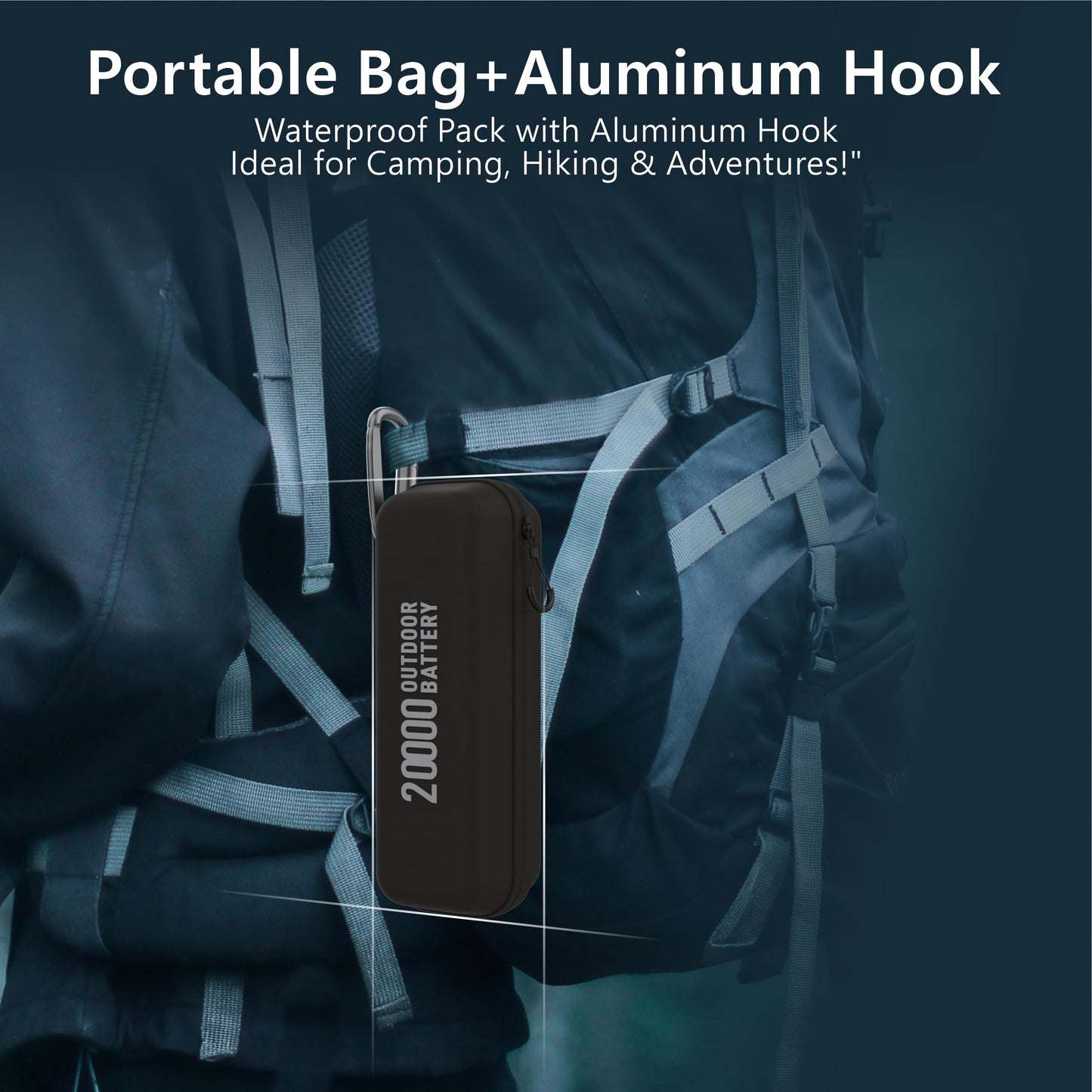 aswayke 20,000mAh Rugged Power Bank with Fast Charge USB-C PD, IP68 Waterproof Shockproof, Includes 420lm Bright Camping Lantern, Tactical Outdoor Charger for Hiking Camping Survival Emergency（Black）