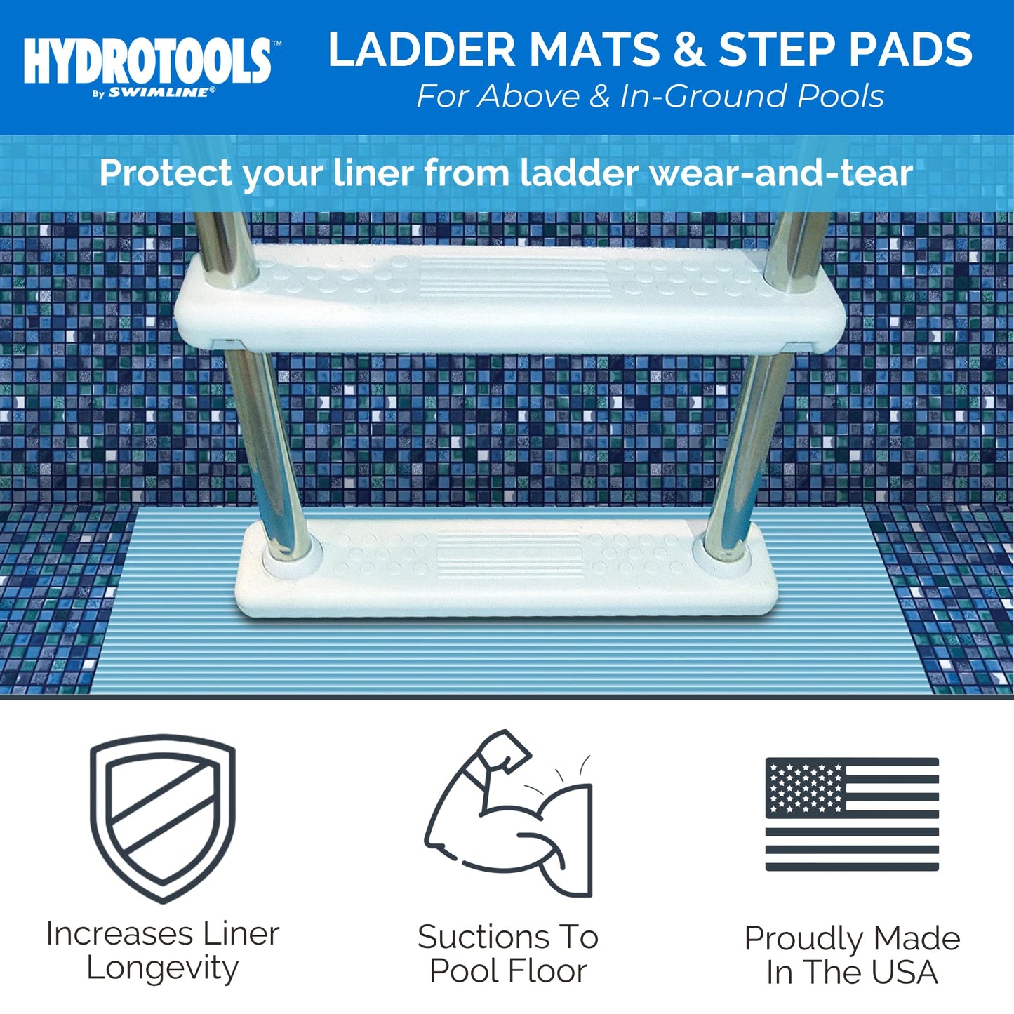 SWIMLINE HYDROTOOLS Protective Pool Ladder Mat for Above Ground Pools – Safety & Stability for Stairs, Steps & Ladders – Premium Durable Material, 24" x 36"