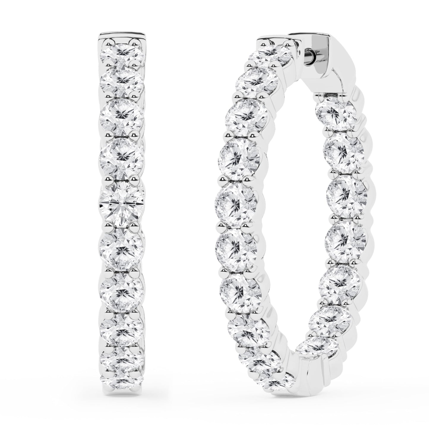 Belacqua 5.00 Carat Round Lab Grown Inside Out Diamond Hoop Earrings in Sterling Silver, Color G+, Clarity SI, Prong Set, Fine Jewelry for Women, Gift Box Included