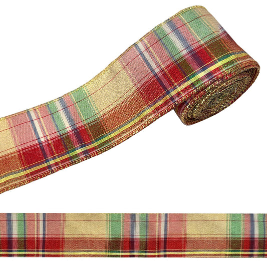 2.5 Inch 10 Yards Christmas Green Red Plaid Ribbon for Gift Wrapping, Xmas Farmhouse Ribbons for Crafting Wreath Bow Decorations
