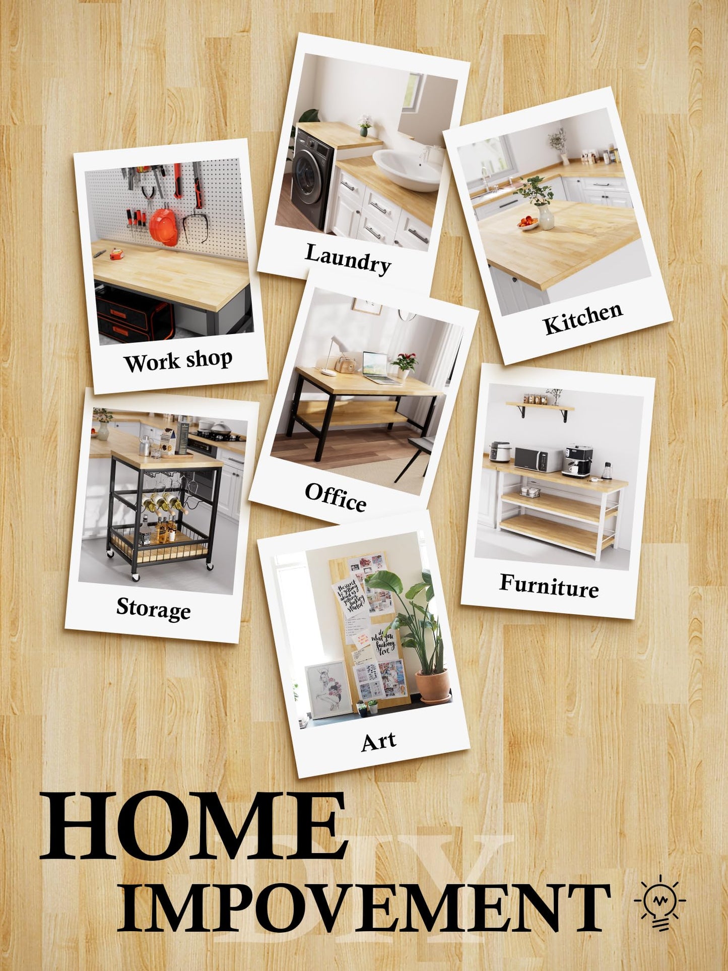 4FT Butcher Block Countertop Birch Solid Wood - 50" x 25" Table Top Butcher Block Cutting Board for Kitchen Island Cart Living Dining Office Desk Workbench Washer Dryer Countertop Unfinished 1.5" Th