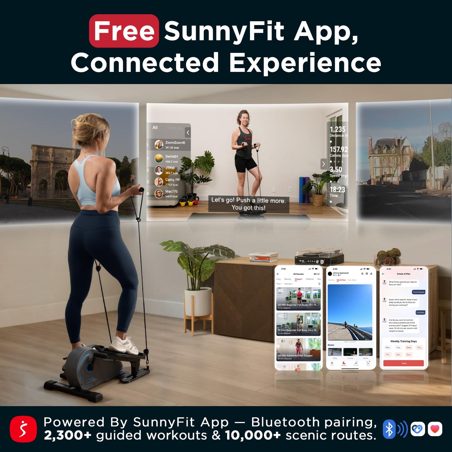 JLL Elliptical Exercise Machine Portable Stand Up with Resistance Bands, Compact Under Desk Pedal Exerciser & Trainer for Home Office, Quiet Magnetic 8-Level Resistance, Free Smart Fitness App