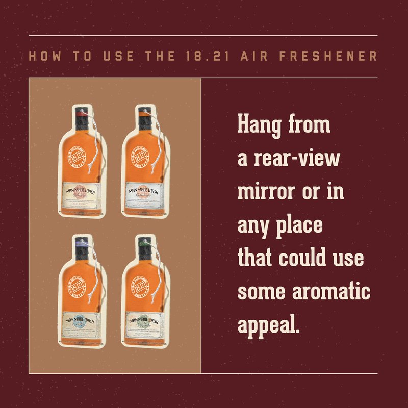 18.21 Man Made Premium Hanging Air Freshener Luxurious Spiced Vanilla Scent, Long Lasting Fragrance for Car, Gym Bag, Travel Luggage or Closet, 1 Count (Pack of 1)