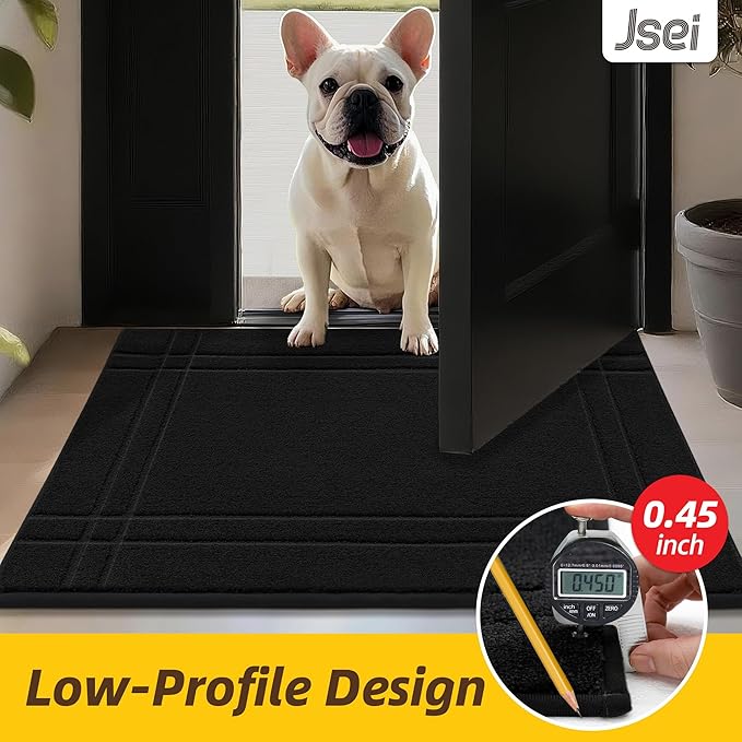 JSEI Entryway Rugs Doormat 36"x60", Non-Slip Dirt Trapper Door Mats Indoor, Washable Absorbent and Stain Resist Welcome Floor Mat for Front Door, Dog Door Mat, Dirty Wet Shoes & Paws, Black