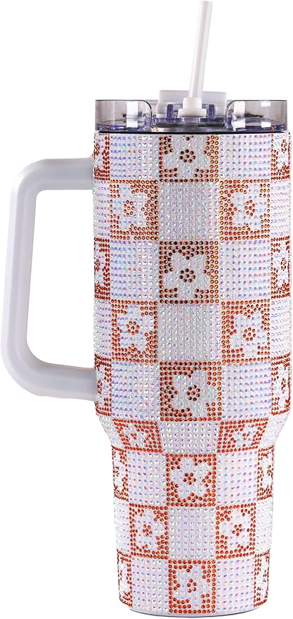 Simply Southern | 40 oz Tumbler with Straw and Lid | Insulated Cup Reusable Stainless Steel Water Bottle Travel Mug Cupholder Friendly | Great Gifts (Sequined -Checkered White)