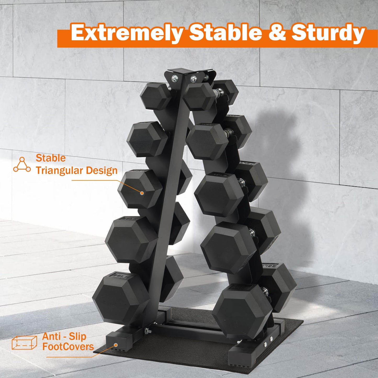 Fitvids Dumbbell Set with Rack, Rubber Coated Hex Dumbbell Weights in 150lbs, 5, 10, 15, 20, 25lbs Pair, Black