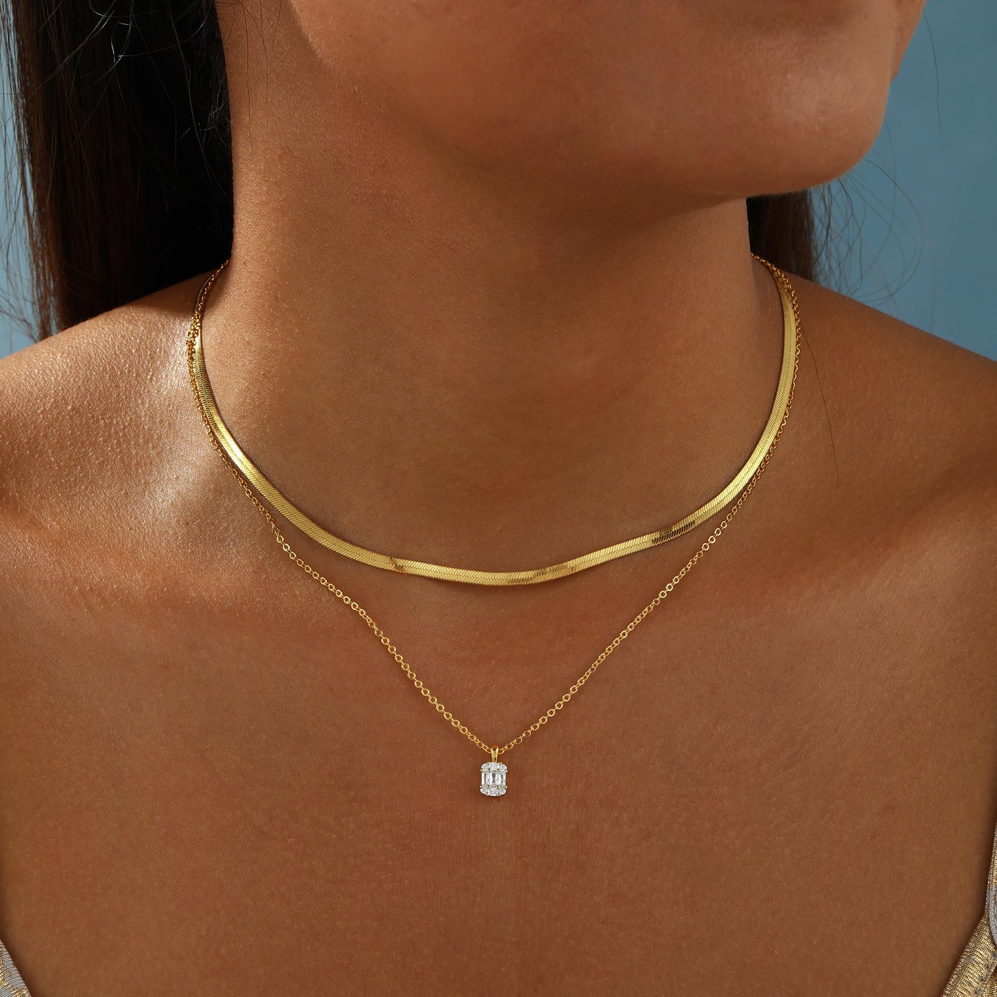 Kyerlyn layered gold necklaces for Stack 14K Gold Plated Chain Trendy Herringbone Layering Coin CZ Circle Cubic Zirconia Dainty Pendant Necklaces Set Gold Jewelry for women Gifts