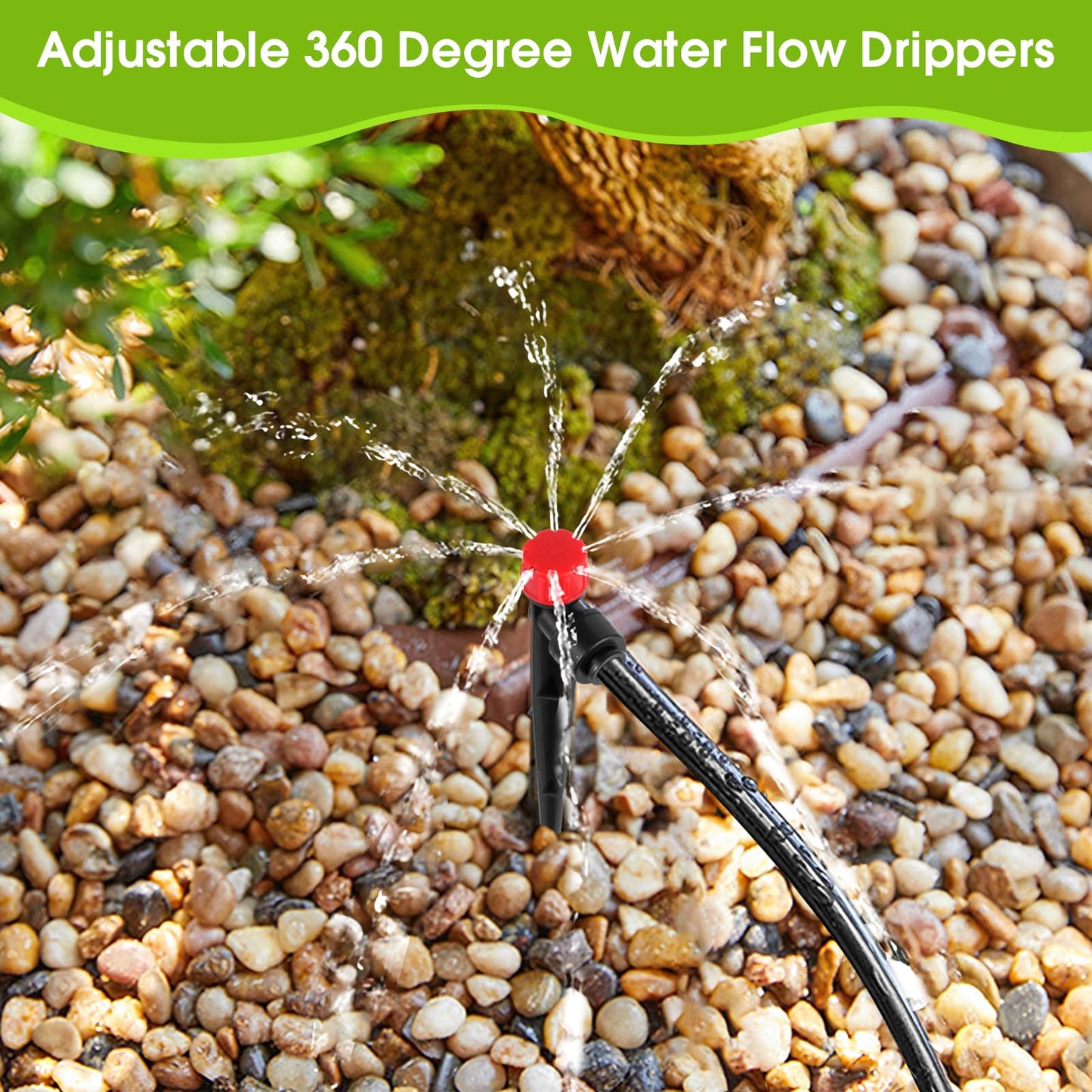 60 Pcs Red Drip Irrigation Emitters with Stake - Adjustable Stream for 1/4" Tubing - Garden Watering System Parts Drippers - Sprinkler Heads