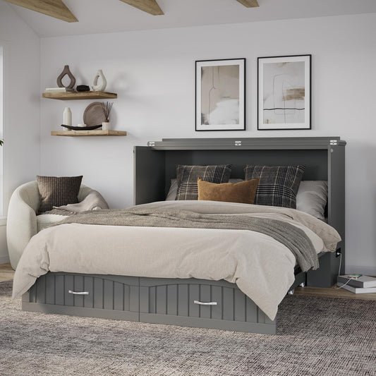 AFI, Aspen Mid-Century Modern Queen Solid Wood Murphy Bed Chest with Mattress in Grey
