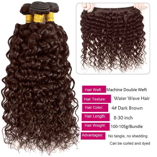 Fabimiya 22 24 26 Inch Human Hair Bundles Brown 4# Water Wave Bundles Human Hair Unprocessed Soft Sewn In Hair with Double Weft for Black Women