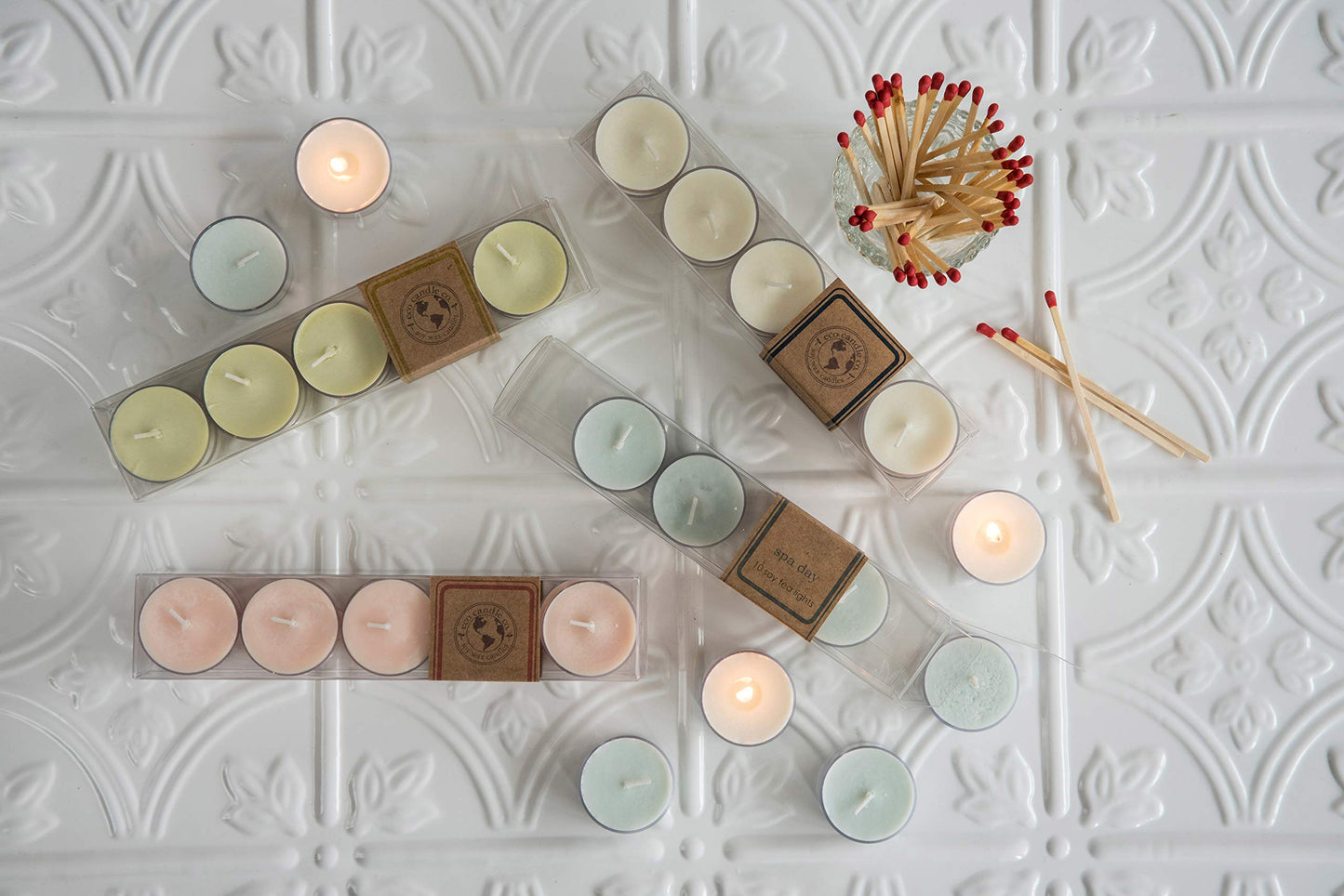 Eco Candle Co. Tea Light Candles, Snowflakes, 10-Pack - Scents of Winter, Flowers, & Mint - Recyclable, 100% Soy Wax, No Lead, Hand Poured, Made from Midwest Grown Soybeans, .6 oz. Each