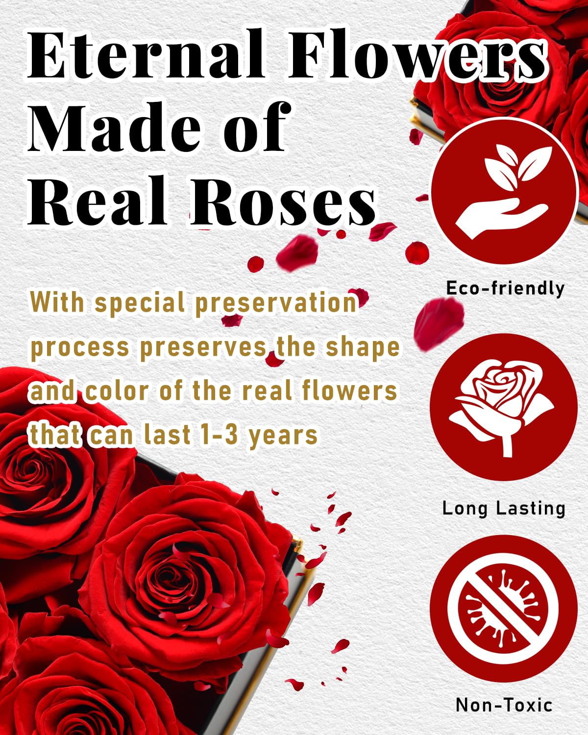 Changshunqi Forever Flowers, Preserved Roses in a Box, Eternal Rose Flowers for Delivery, Forever Preserved Roses for Her Women Wife Christmas Birthday Mothers Flower for Mom Womens Girlfriend