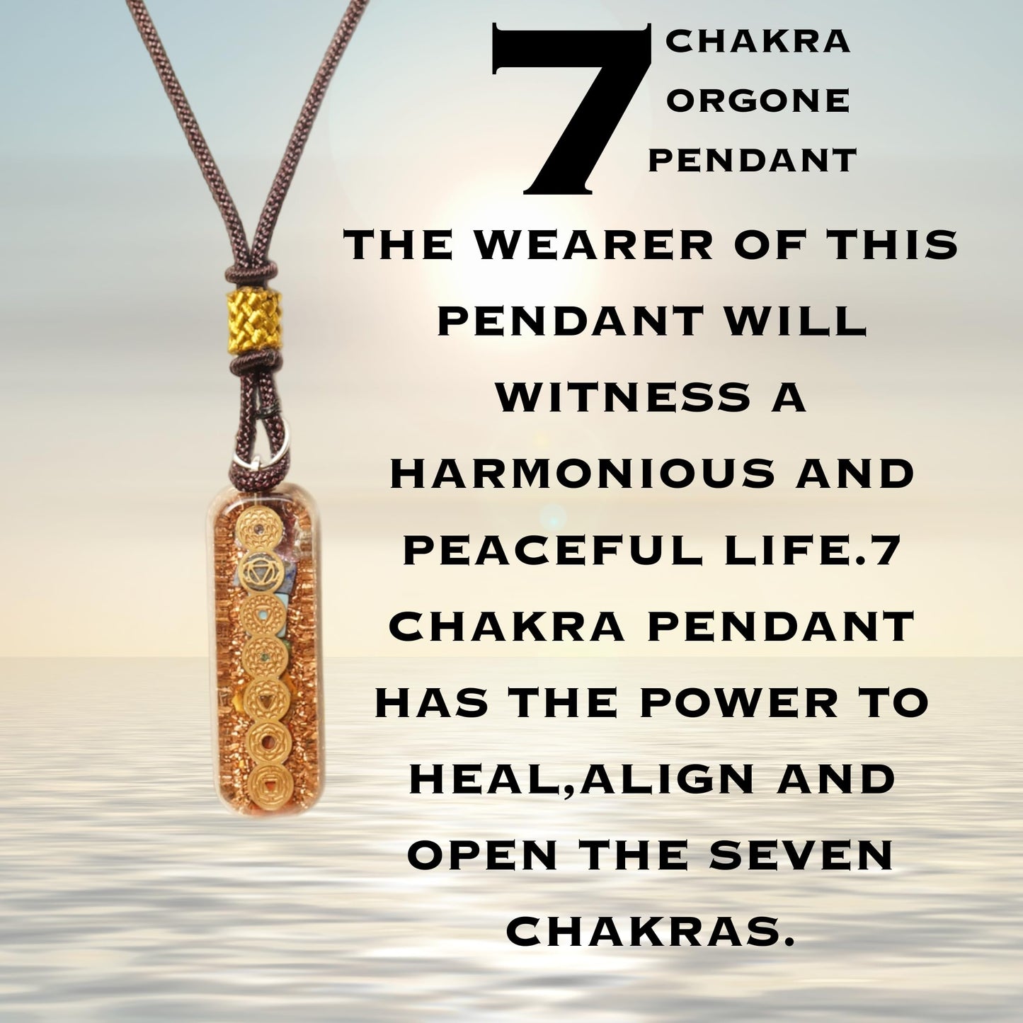Orgonite Crystal Seven Chakra Pipe Pendant - Handmade Orgone Chakra Symbol Gemstone Necklace for Spiritual Healing, Meditation, Reiki, Gift for Men and Women