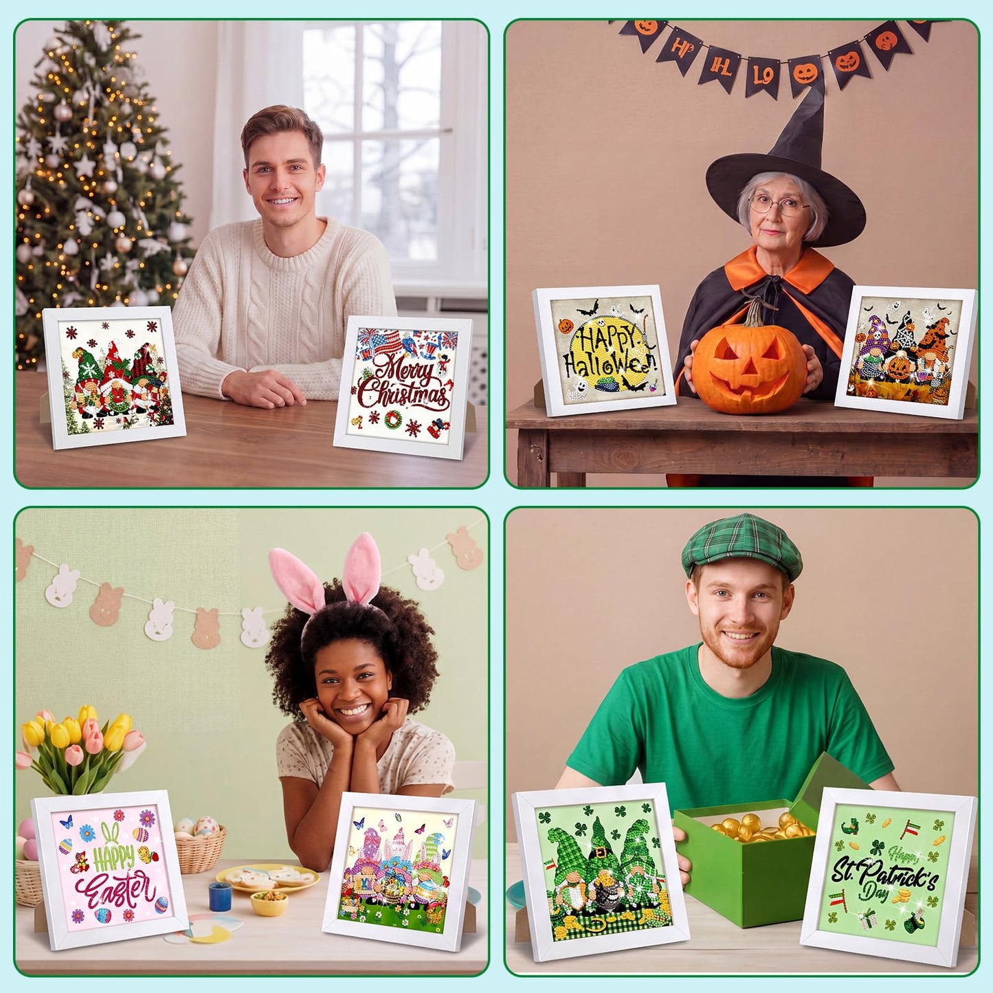 Trandraft 13 Pcs Gnome Seasonal Diamond Art Kits for Adults 250th Anniversary Favor Interchangeable 5d Small Diamond Art Kits Framed Gem Painting for Holiday Table Decor DIY Craft 4th of July Gift