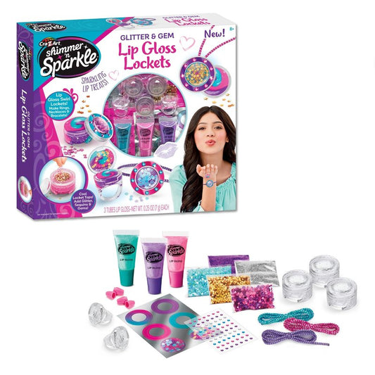 Cra-Z-Art Shimmer 'n Sparkle Glitter & Gem Lip Gloss Lockets DIY Activity Set, DIY Lip Gloss Maker, Birthday for Ages 8 and Up