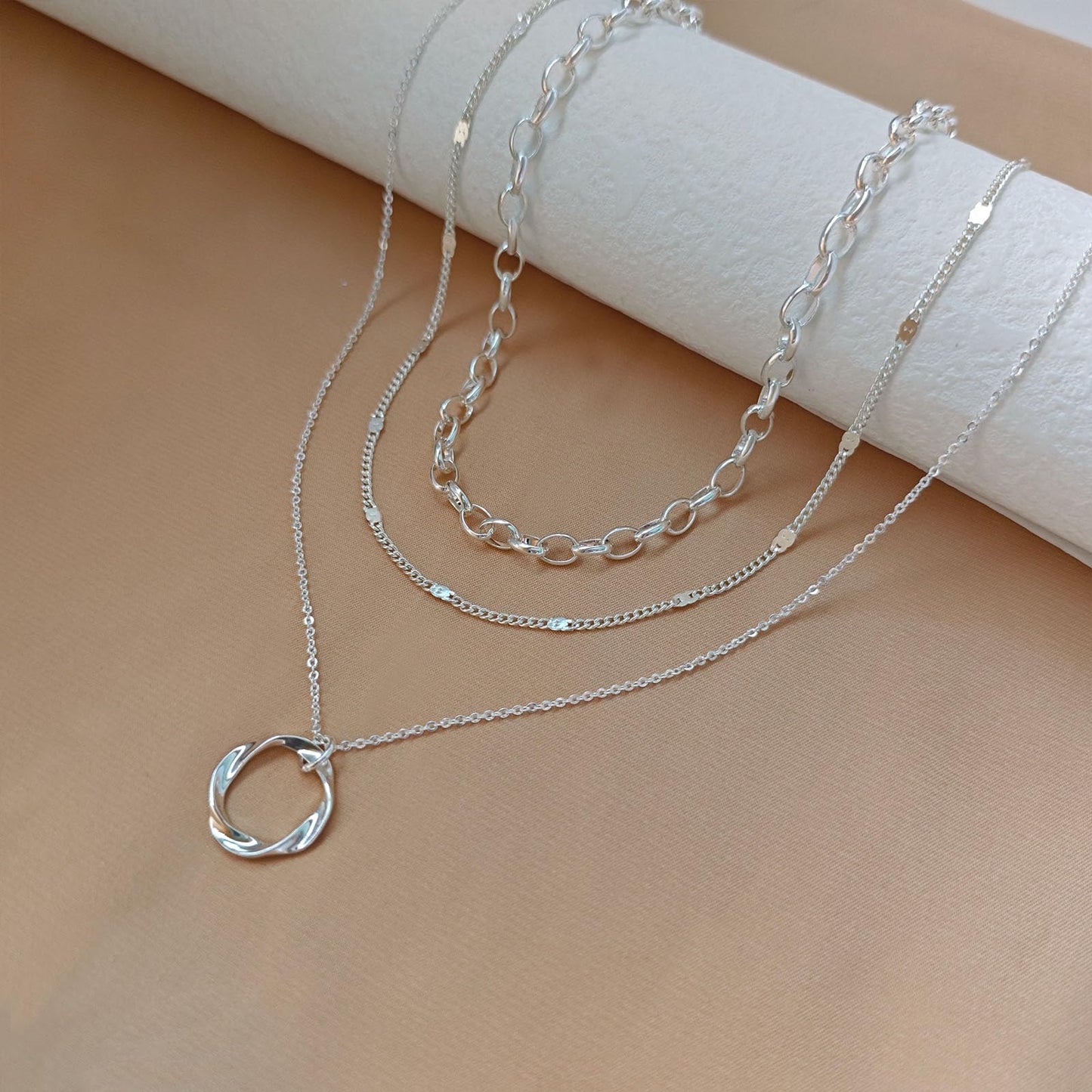 OGD Silver Layered Necklaces for Women 925 Silver Plated Dainty Stackable Choker Necklaces Trendy Layering Circle Paperclip Chain Cute Pendant Collars Necklace Set Gold Jewelry for Women