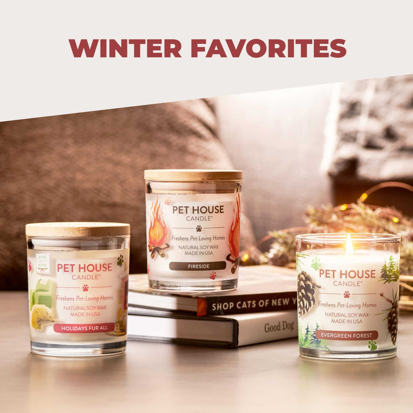 One Fur All Pet House Candle 2 Pack - Plant-Based/Soy - Clean Burning Scented, Long Lasting Pet Odor Candle for Home - Elderberry Jam