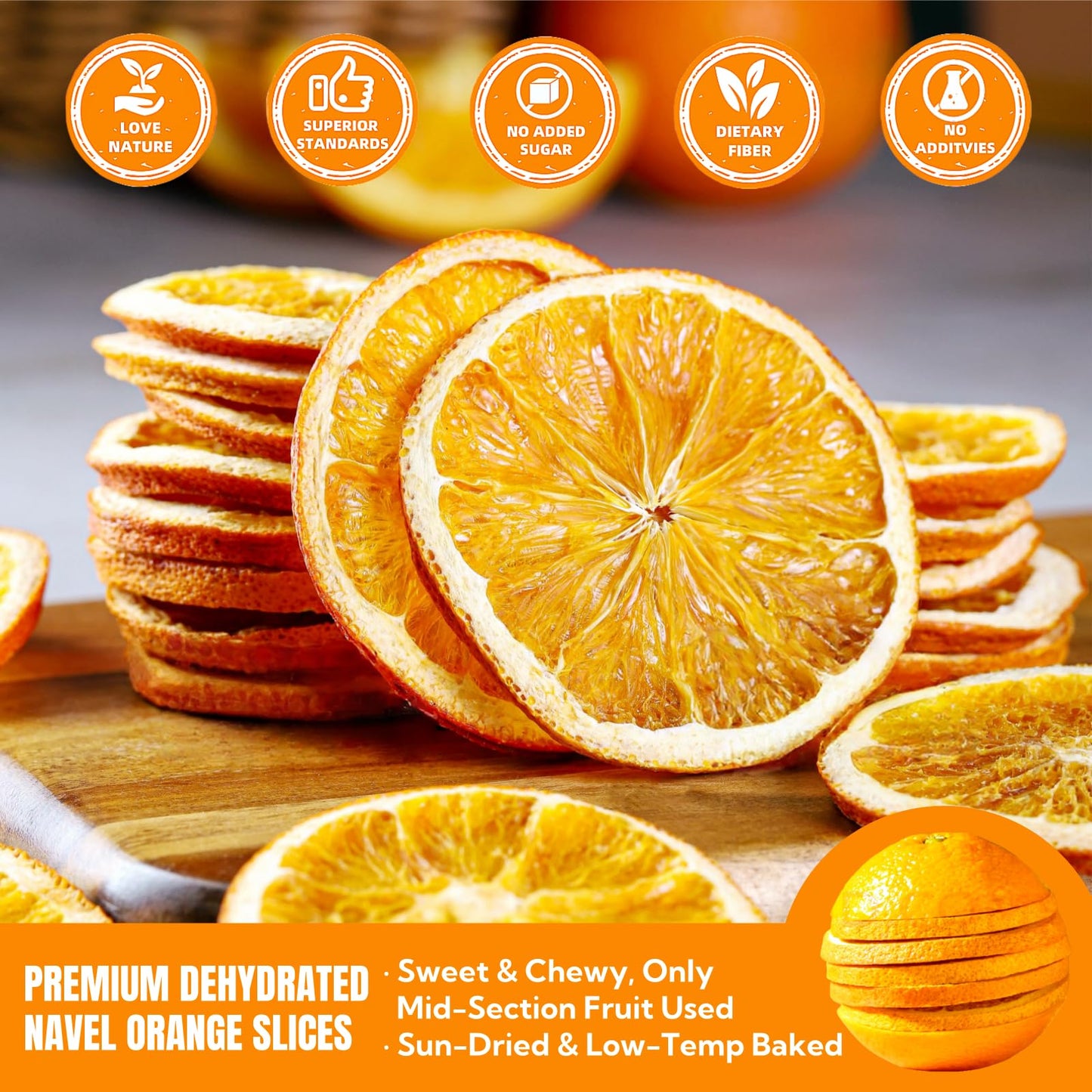 Dried Orange Slices 8.8oz(250g),Approx 50-60 Wheels,Dehydrated Orange Slices NO Addtives,Dried Oranges Sugar Free Natural,Fruit Tea,Dehydrated Fruit for Cocktails,Christmas Day,Crafts,Baking