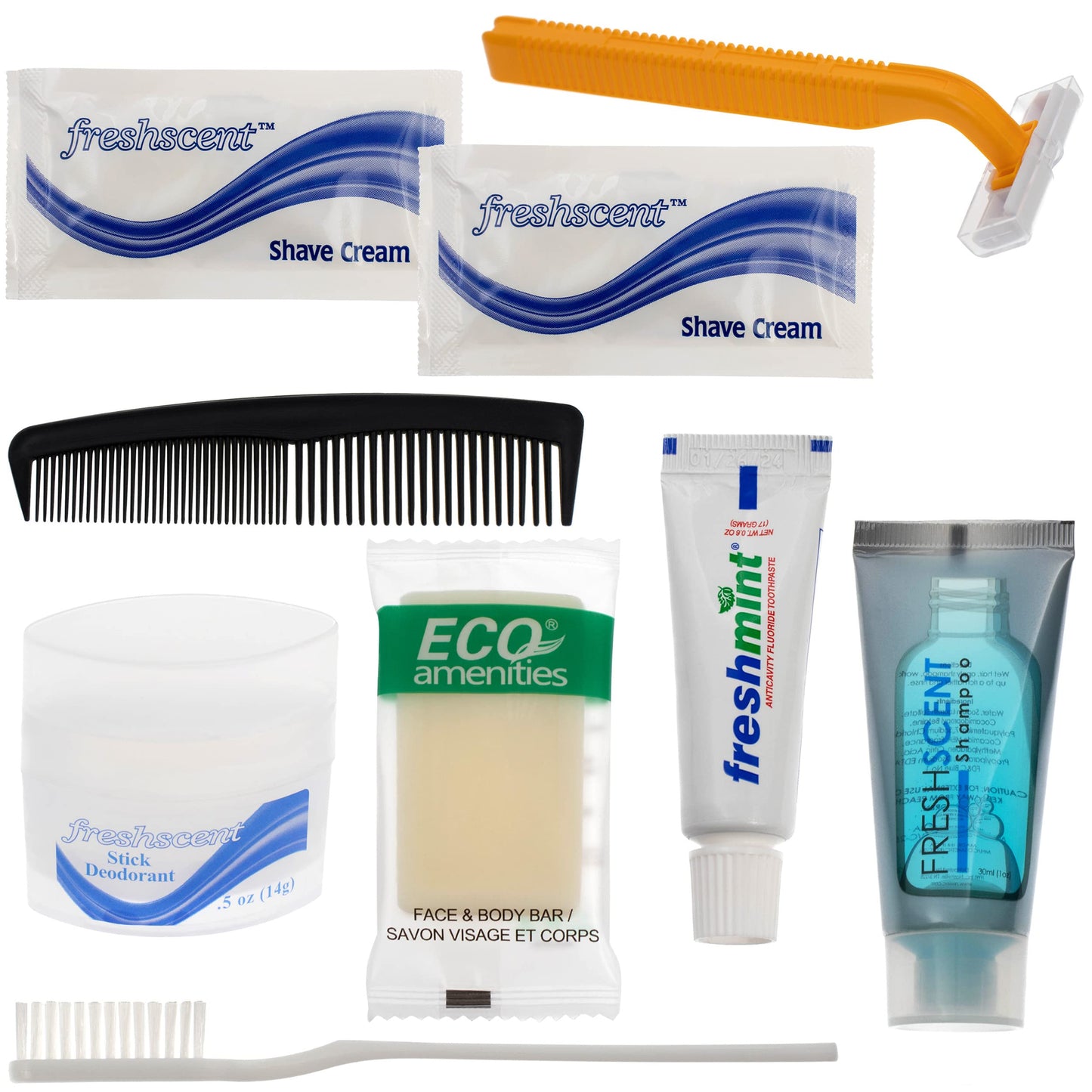 Moda West 24 Kits - Bulk Case of Wholesale Deluxe Toiletries Bathroom Essentials Men, Women, Travel, Charity, Homeless Shelters - 9 Piece Kit, Travel-Ready, Donation Ready, Essential Hygiene Products
