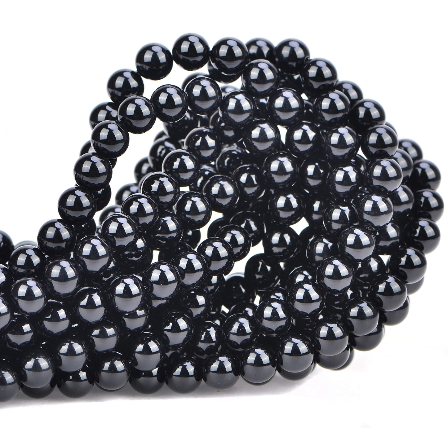 100Pcs Natural Crystal Beads Stone Gemstone Round Loose Energy Healing Beads with Free Crystal Stretch Cord for Jewelry Making (Black Onyx, 8MM)