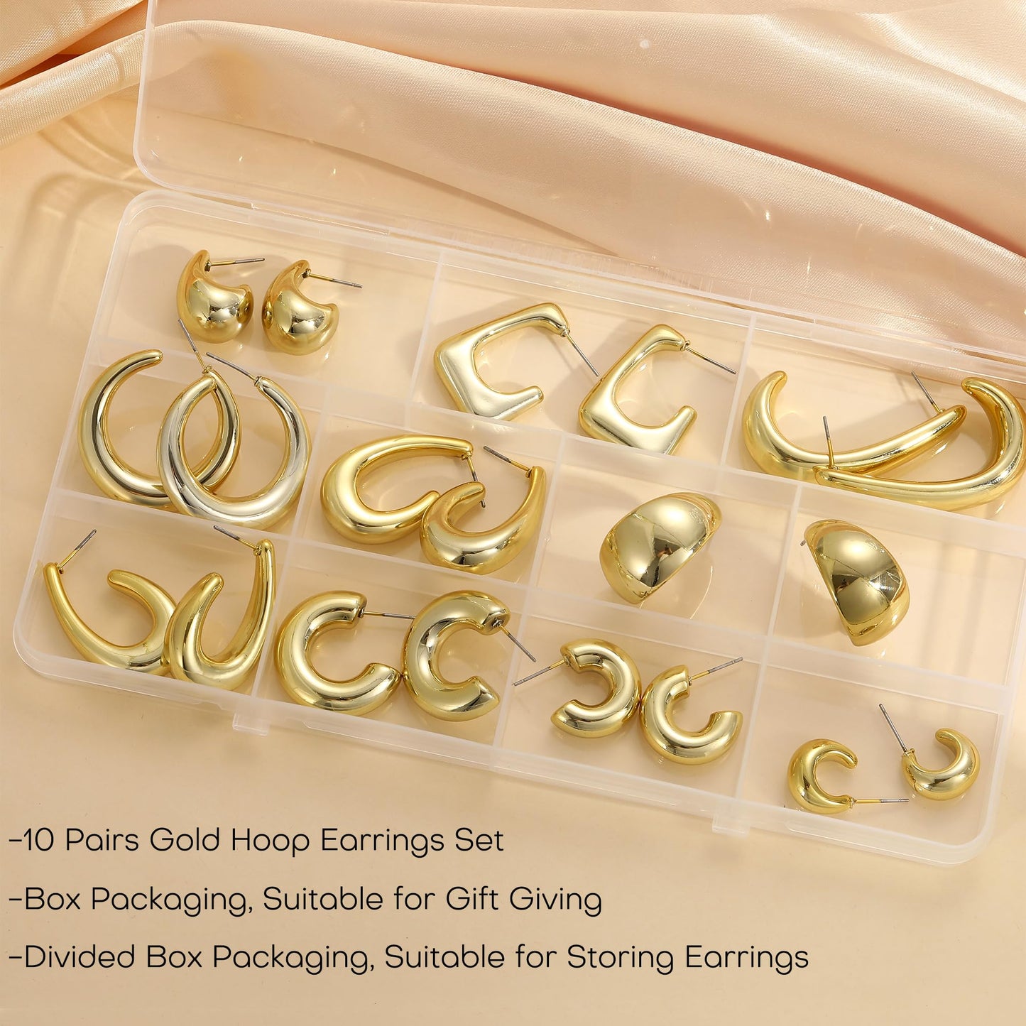 36 Pairs Gold Hoop Earrings Set for Women Multipack, Hypoallergenic Chunky Chain Twisted Hoop Earrings Pack, Fashion Dangle Earrings Jewelry for Gift (B-10Pairs Gold)