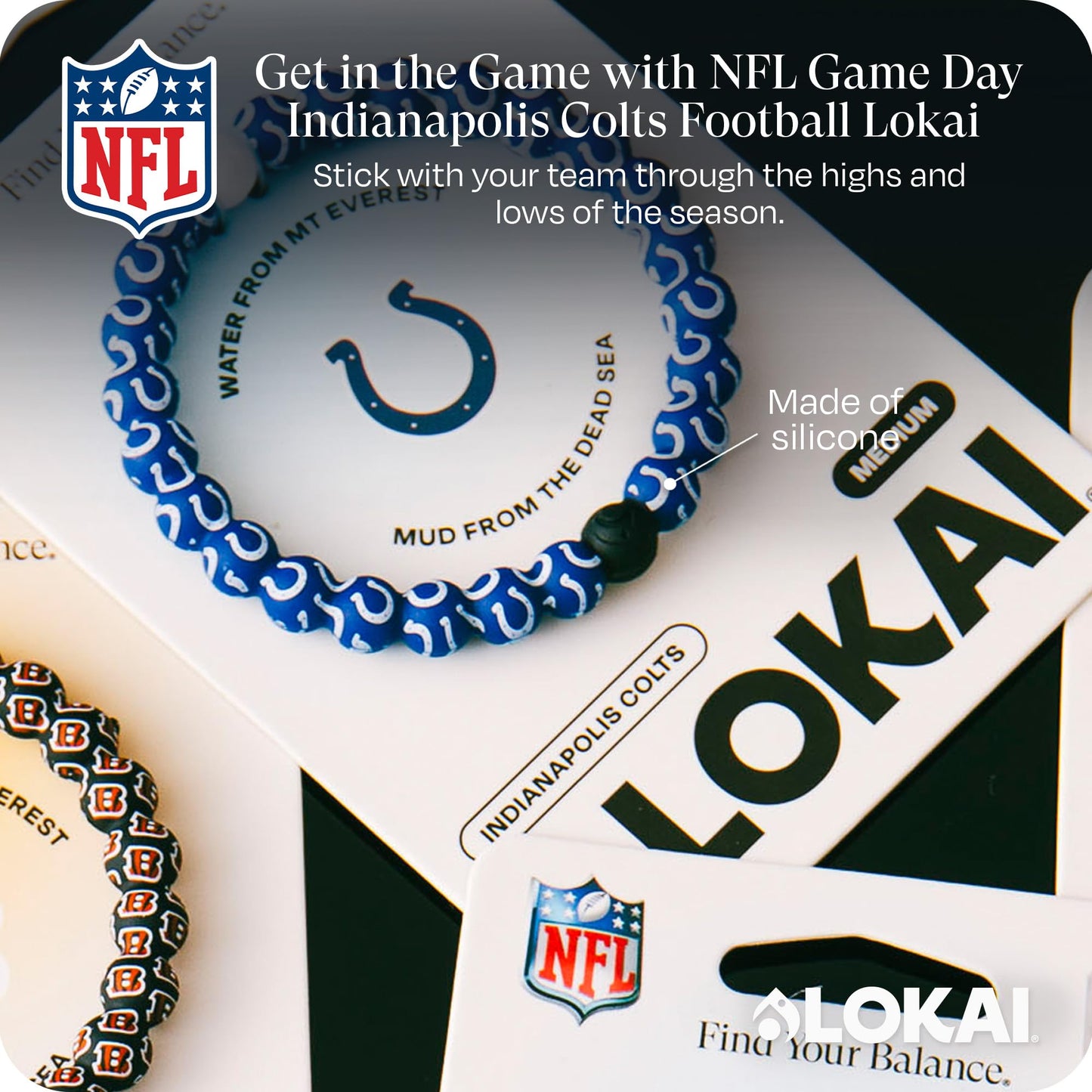 Lokai Silicone Beaded Bracelet for Men & Women, NFL Football Collection - Indianapolis Colts, Medium - Silicone Jewelry Fashion Bracelet Slides-On for Comfortable Fit