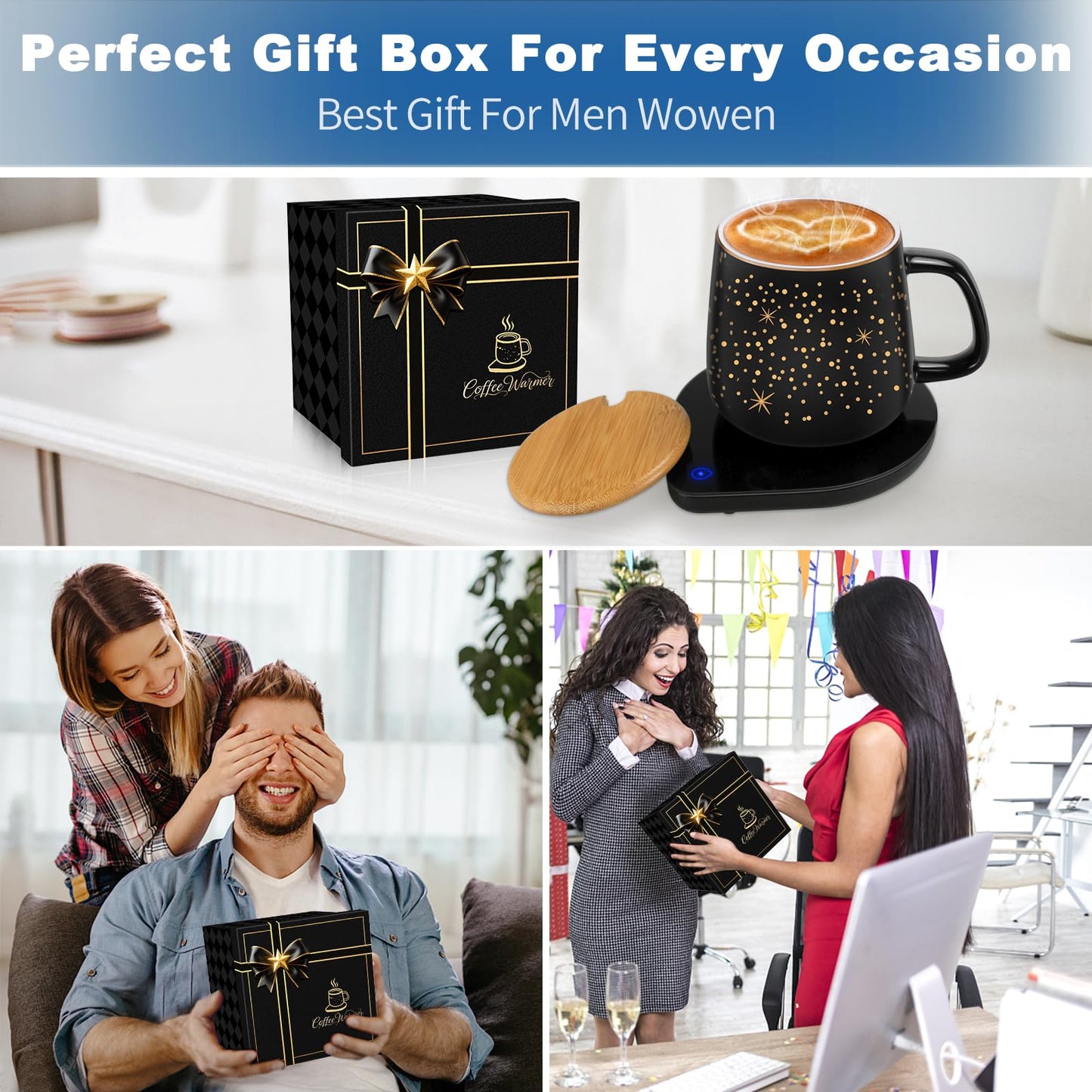 2025 Upgraded Coffee Warmer with Mug Set: Gifts for Christmas,Thanksgiving Coffee Cup with Warmer with 2 Temperature - Coffee Mug Warmer for Desk
