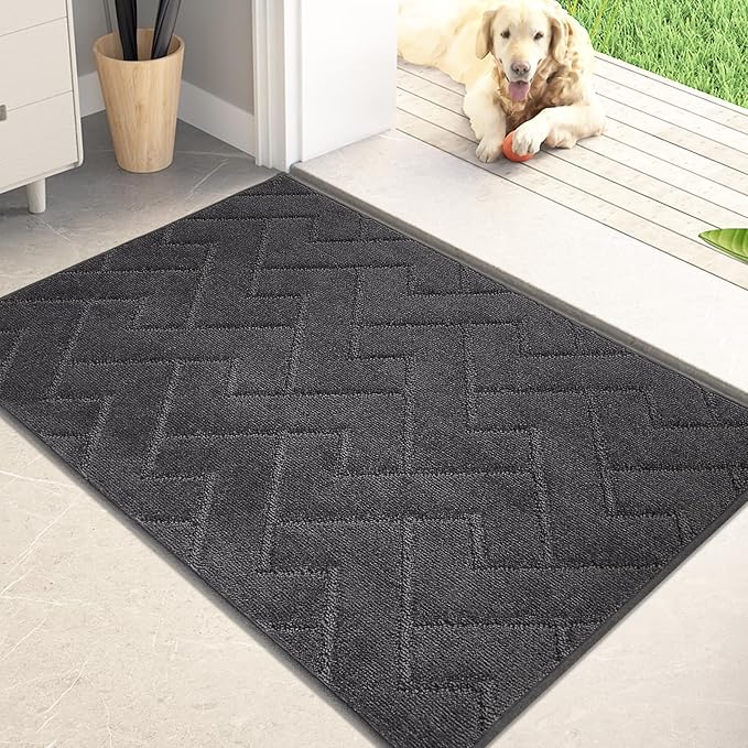 PURRUGS Dirt Trapping Door Mat 24" x 35.5", Non-Slip Machine Washable Entry Rug, Dog Doormat, Indoor Front Door Mat, Super Absorbent Entryway Rug for Muddy Shoes & Paws, Charcoal