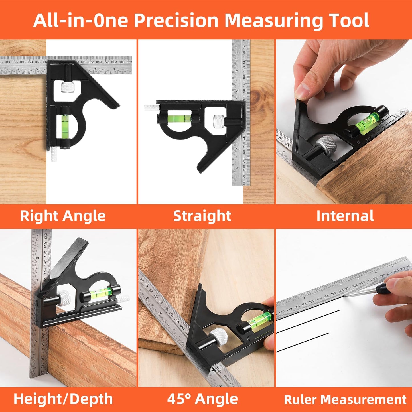 RONGPRO Aluminum Alloy 12in Carpenter Square and 12in Zinc-Alloy Combination Square Set, CNC-Machined with Woodworking Pencil, Carpenter Measuring Layout Tool for Woodworking and Home DIY.