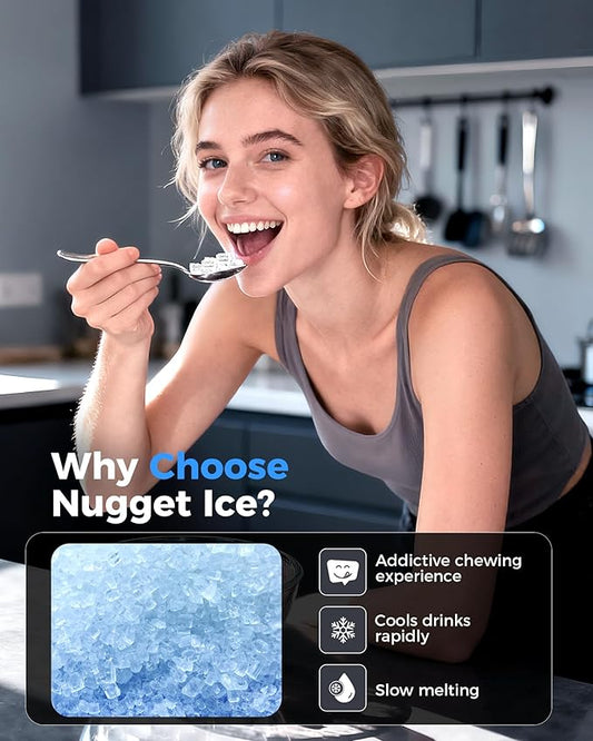 CyberChill Nugget Ice Maker Countertop 44lbs Per Day Pebble Sonic Ice Makers Machine Chewable Pellet Ice with Self-Cleaning Removable Water Tank See Through Window for Home/Kitchen/Office