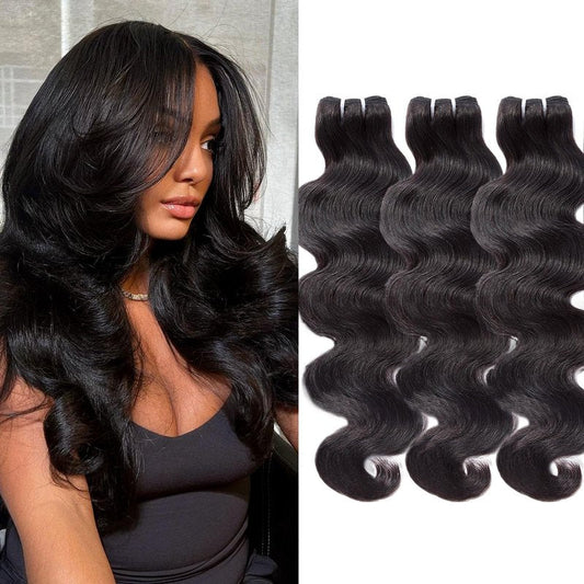 WEQUEEN Bundles Human Hair Body Wave 16A Brazilian Virgin Hair Bundles, Silky and Soft, 17 Inch Thick Weave Natural Black