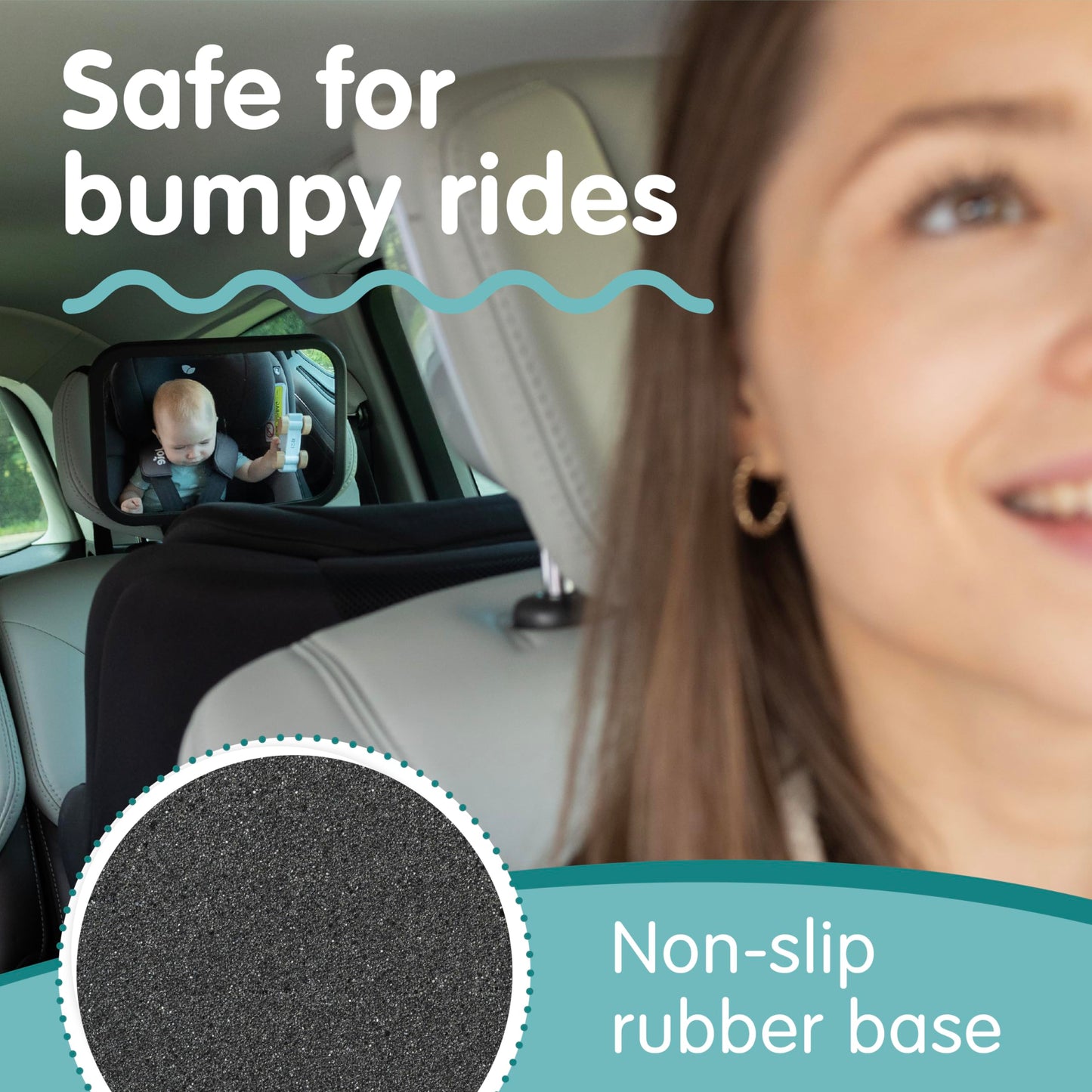Onco Baby Car Mirror Rear Facing - Double Award-Winning Convex Car Mirror for Baby, 100% Shatterproof & Shakeproof with 360° Rotation, Newborn Essentials (9.6 x 6.9 in)