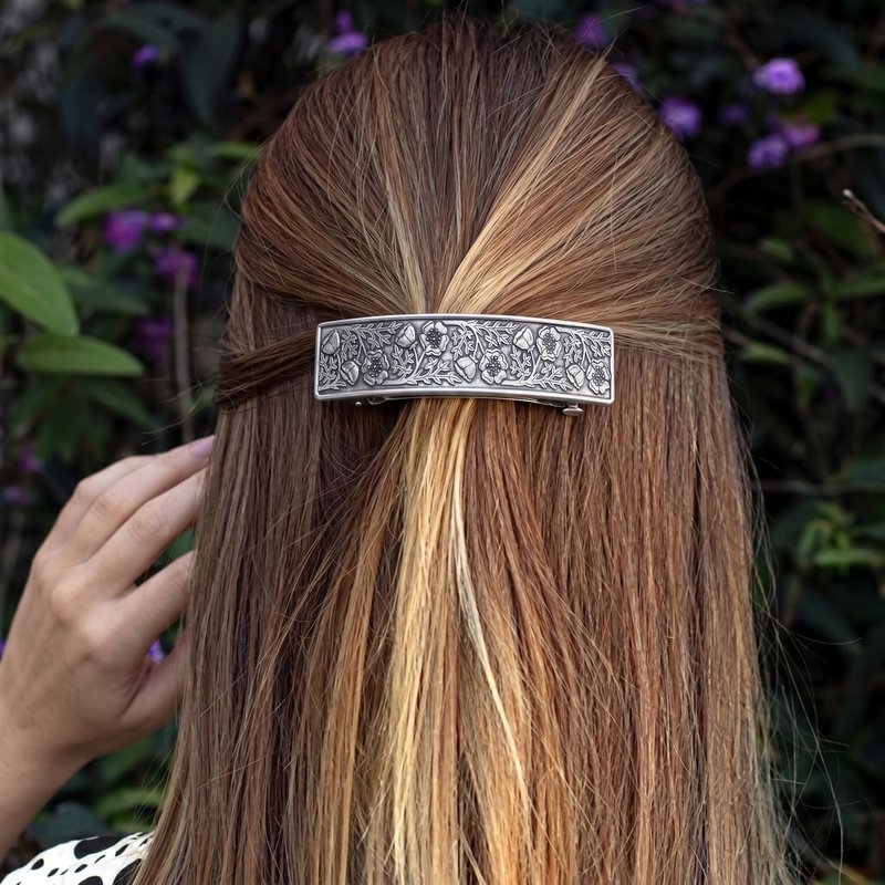Danforth Wild Rose Hair Barrette – Handcrafted Pewter Hair Barrettes For Women – Thick Hair Clips For Women – ¾” x 3 ½”, Made In USA