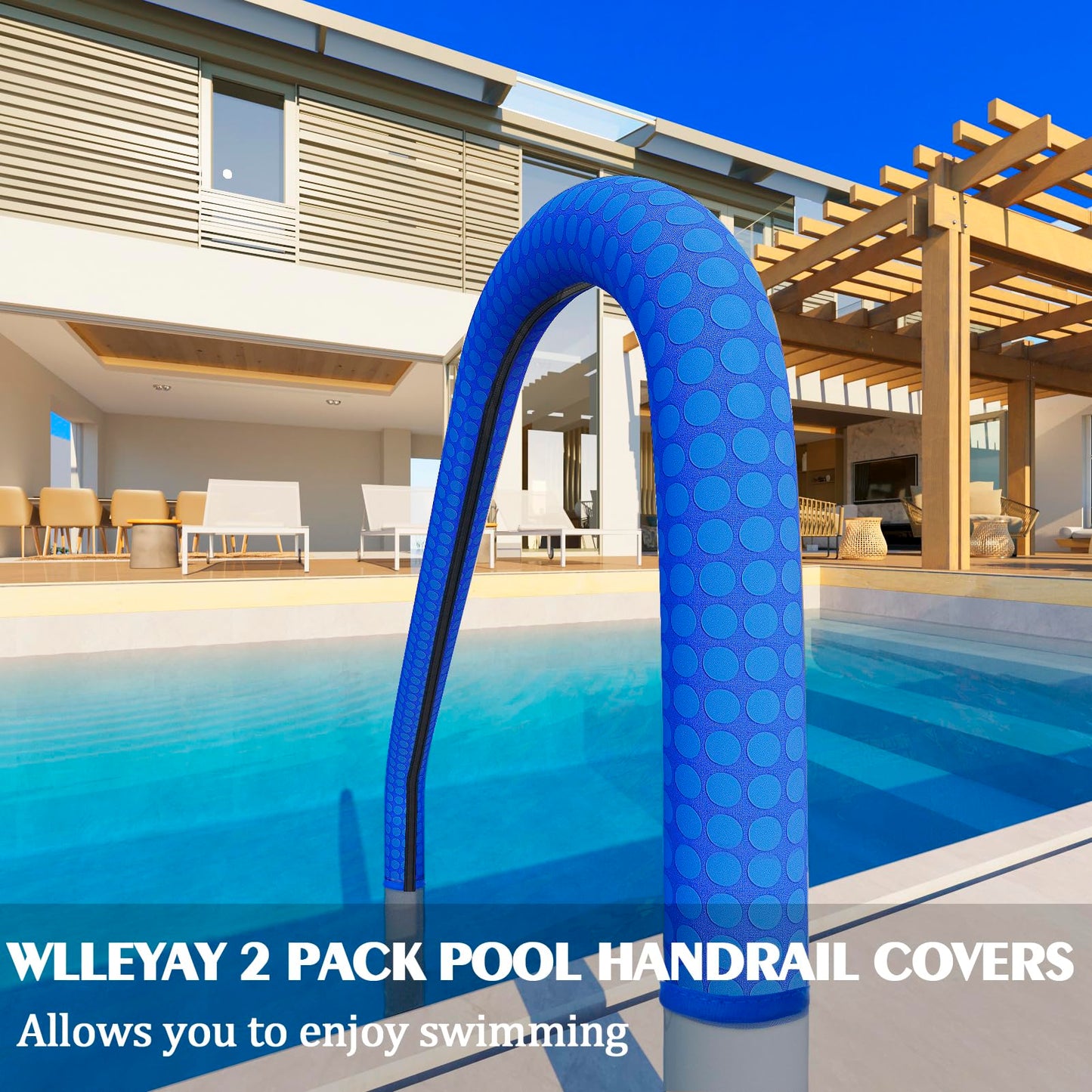 2 Pack Neoprene Pool Handrail Covers, 6 Foot Swimming Pool Hand Railing Covers with Enhanced Zipper Slip Resistant Anti-Scald Safety Rail Grip Handles Sleeve for Inground Swimming Pool Ladder Handles