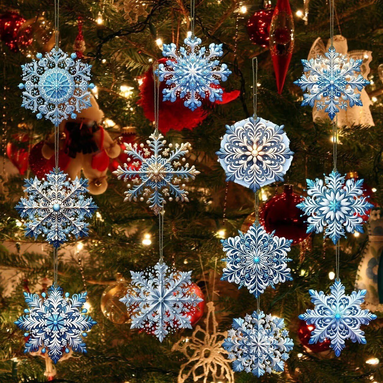 Shuanghao Double-Sided Wooden Ornaments for Christmas Tree - Wood 20Pcs Holiday Hanging Decor with String, Home Festive Decorations for Xmas, Halloween, Nativity