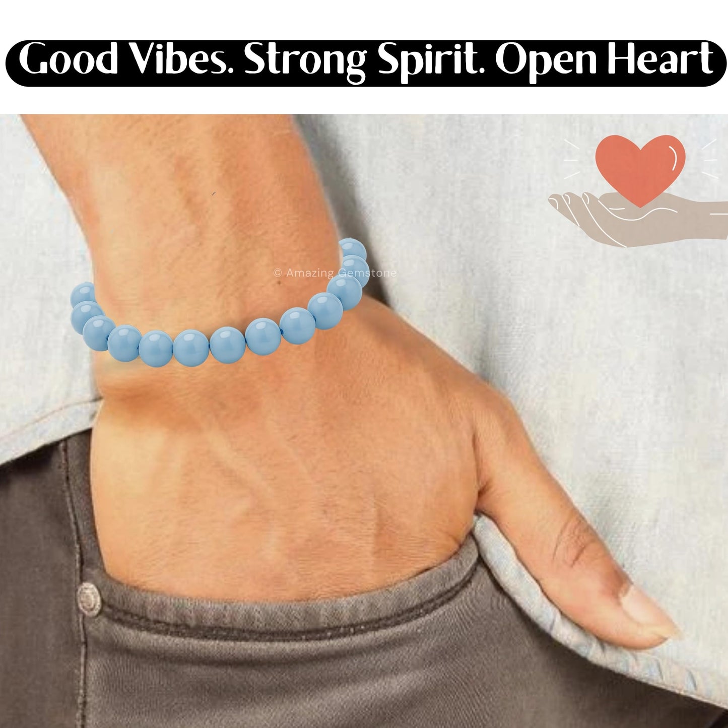 Amazing Gemstone Angelite Bracelet for Women Men's Gifts - Protection Healing Crystal Bracelet - 8mm Gemstone Beaded Adjustable Bracelet Pulseras Para Hombres Mujer Stocking Stuffers