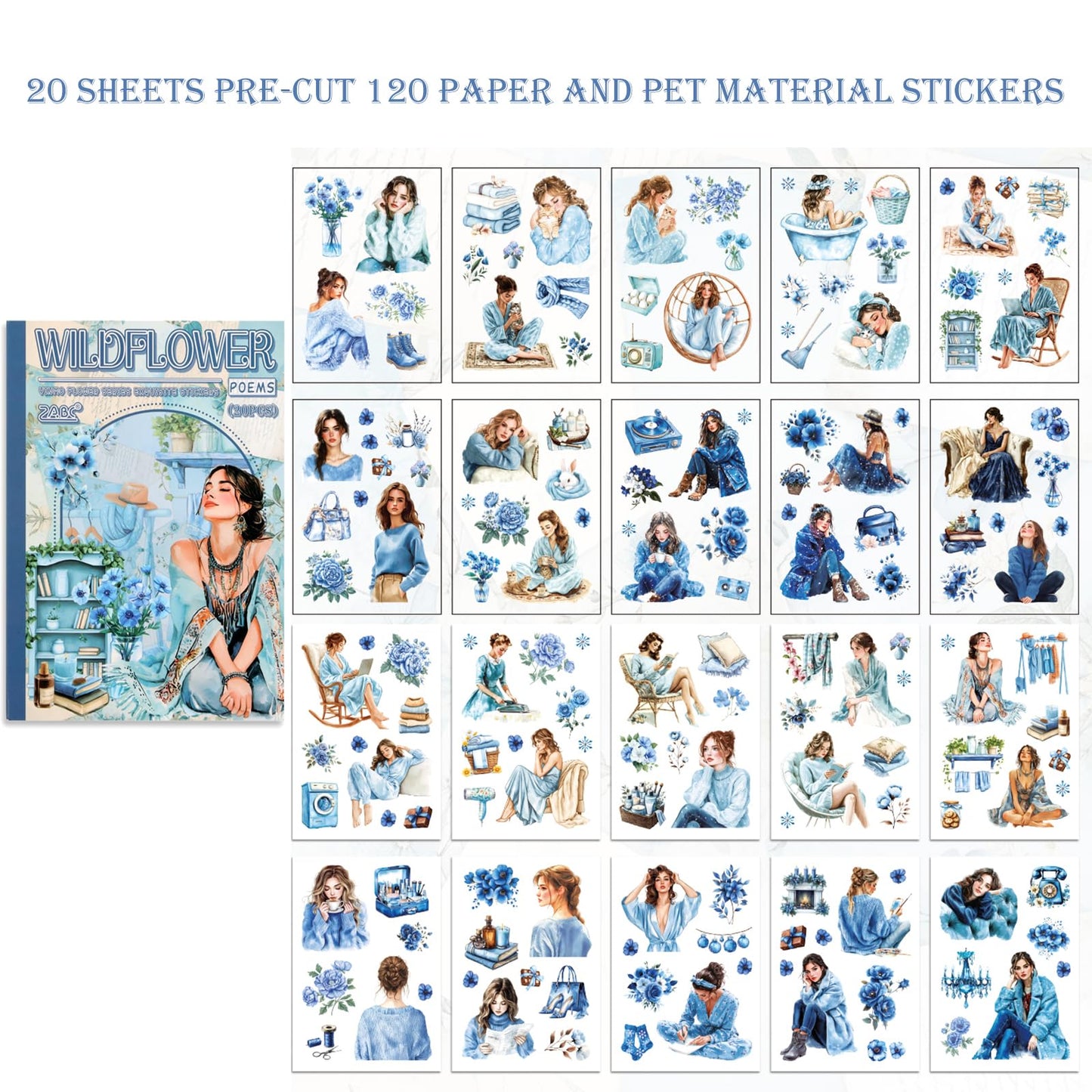 Auguro 4 Book for Girls Scrapbooking Stickers Pre-Cut 480 washi Stickers PET People Sticker Books for journaling Scrapbook Supplies Transparent Sticker for journaling