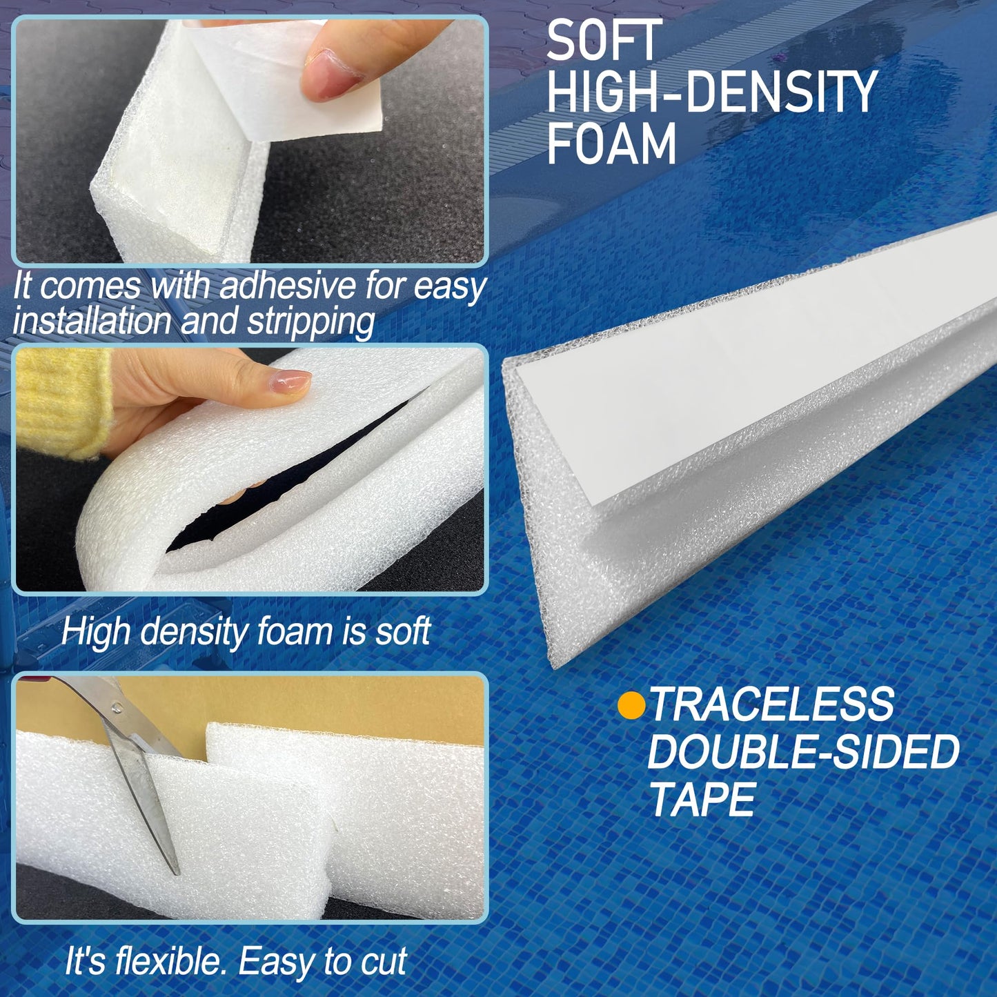 Desunqin 46.5" 22PCS Peel and Stick Pool Cove for 27' Round Above Ground Pool, Closed Cell Foam Peel and Stick Above Ground Pool Cove with Adhesive Backing, Protect Pool Liner, Prevents Excess Wear
