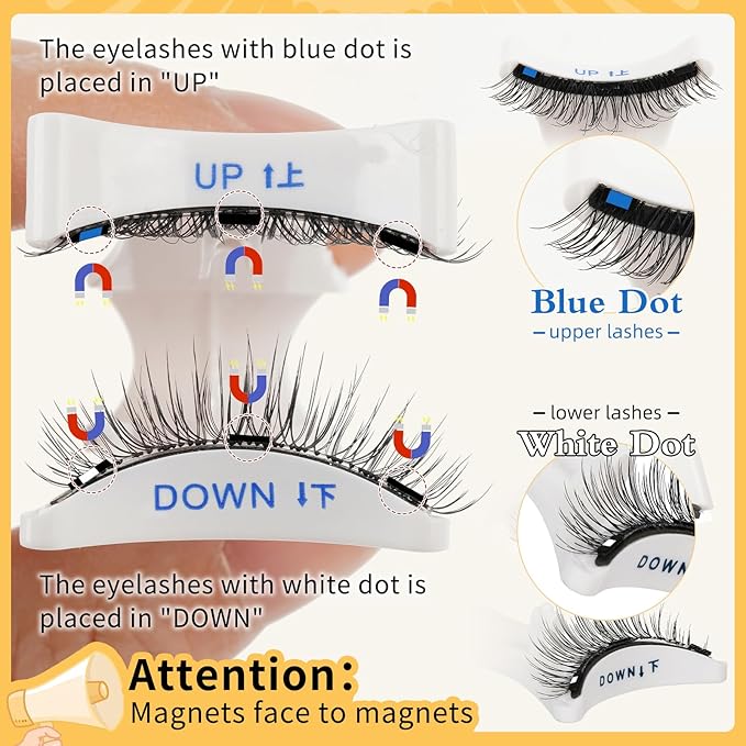 QUEWEL Reusable Magnetic Eyelashes 2 Pair Magnetic Eyelashes with Applicator No Glue Needed Eyelashes Natural Look Lash Clusters Kit Easy to Wear and Remove(B+I04)