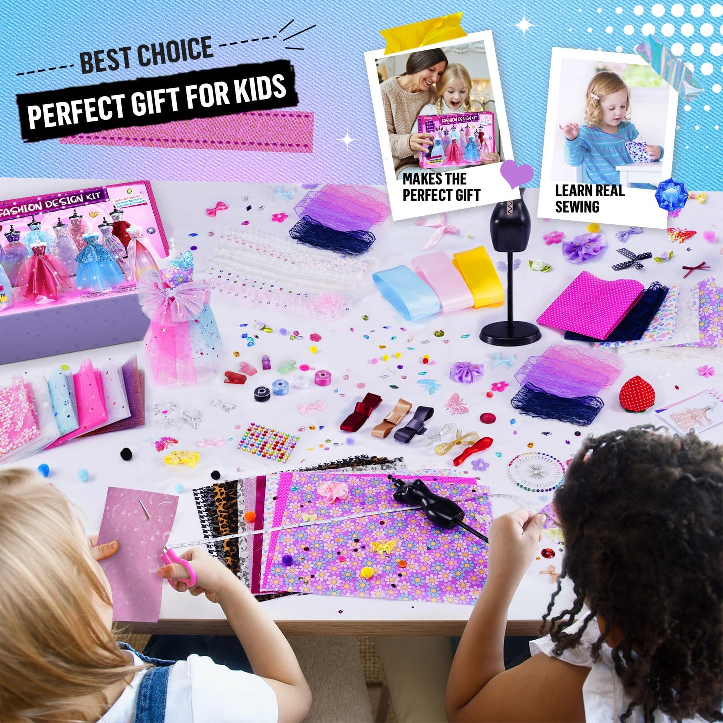 800+Pcs Fashion Designer Kits for Girls with 6 Mannequins - Girls Fashion Design Craft Kit, Sewing Kit for Kid 8-12, Birthday Gifts for Teens Girl 6 7 8 9 10 11 12