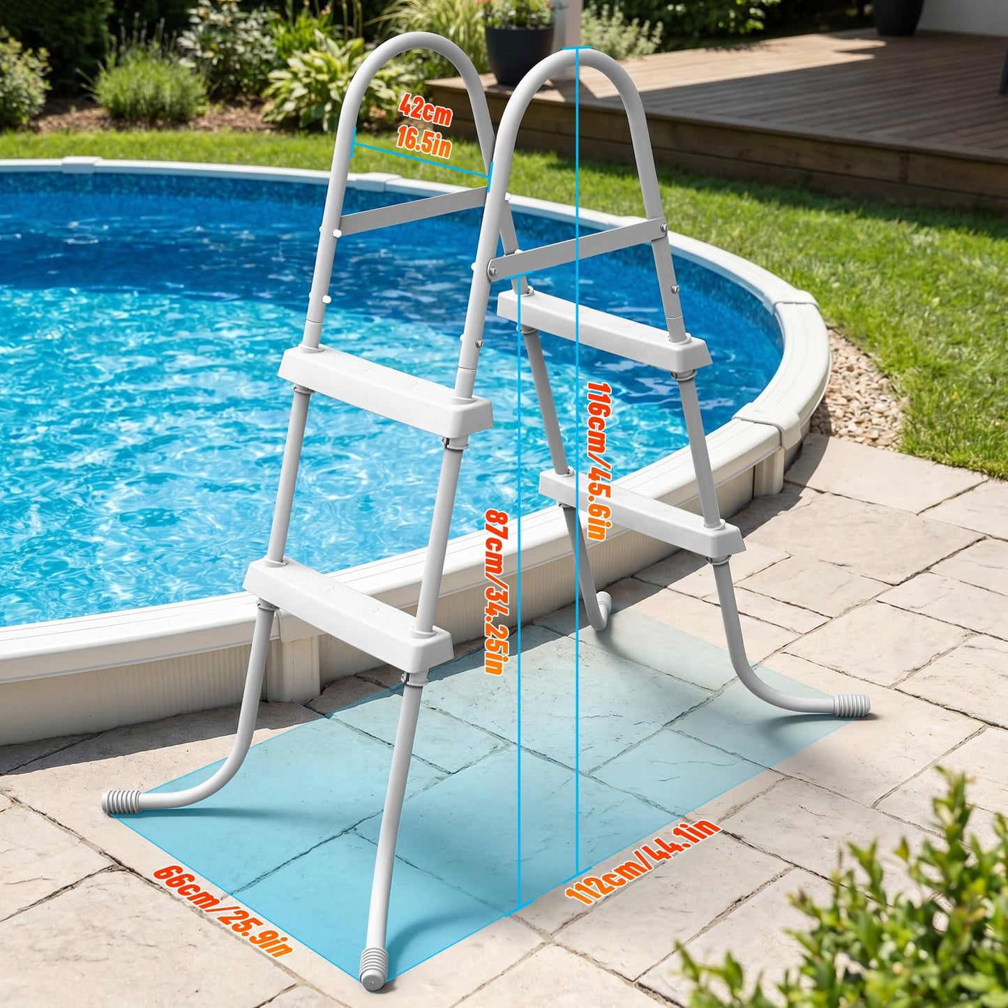 Above Ground Pool Ladder, 34 '' Pool Ladder, Swimming Pool Frame Ladder, 2-Steps,Suitable for Pools up to 34 inches deep Above Ground, Easy Assemble and Climb