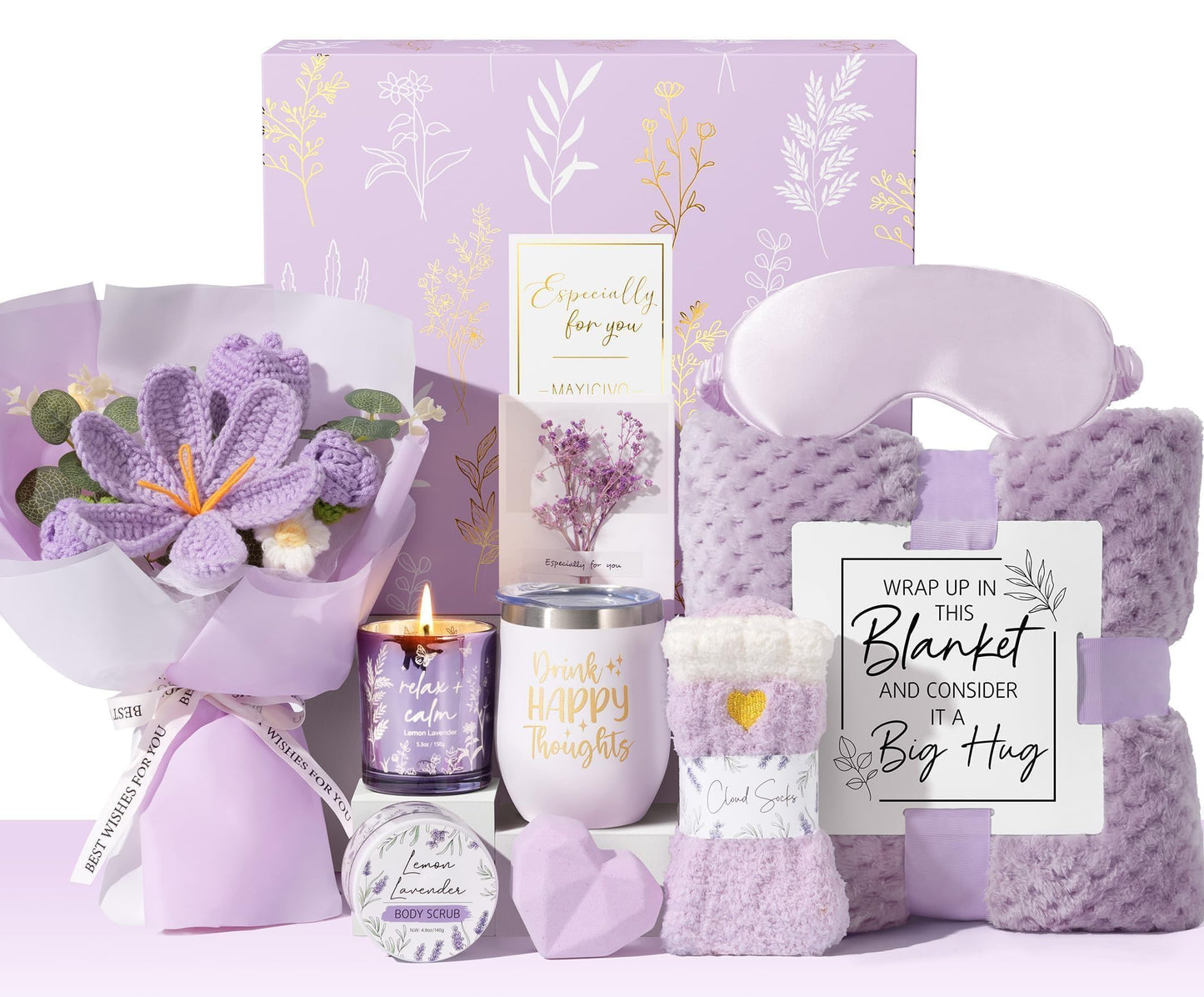 Mothers Day Birthday Gifts for Women Self Care Package Get Well Soon Gift Baskets, Thinking of You Sympathy Spa Gift Set w/ Crochet Flower Bouquet, Unique Gifts for Women Mom Sister Grandma Friends