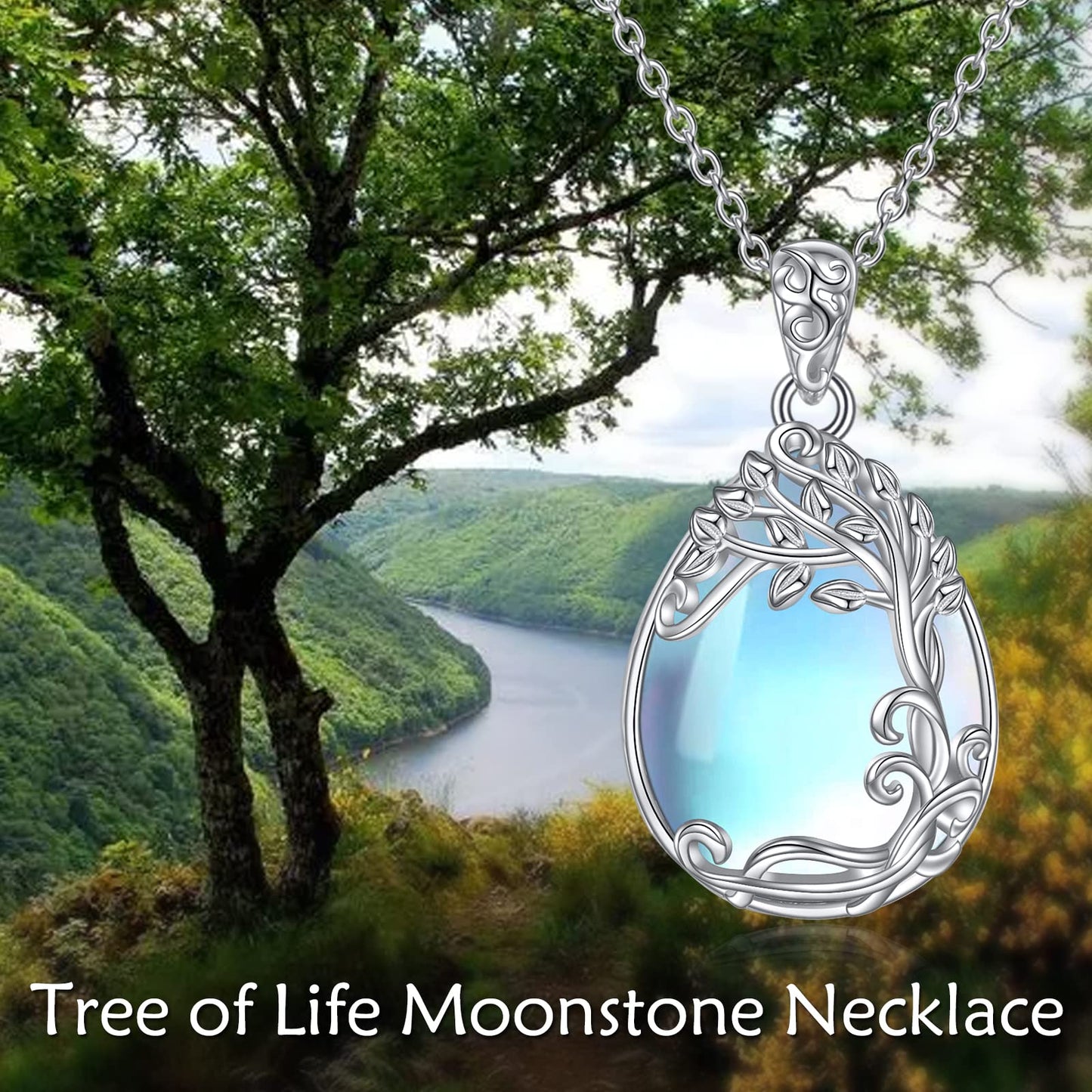 YAFEINI Moonstone Necklace Tree of Life Pendant 925 Sterling Silver Tree of Life Necklace Jewelry Gifts for Women (B-Tree of Life Moonstone Necklace)