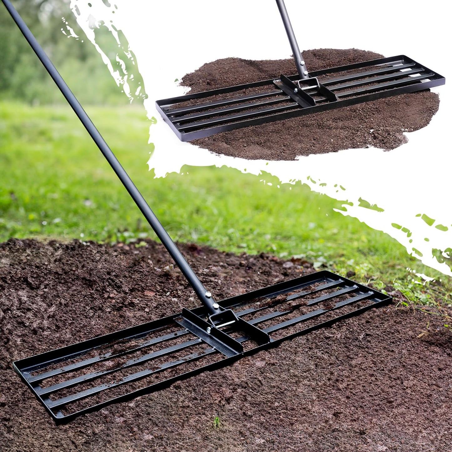 Jardineer 45 Inch Heavy Duty Lawn Leveling Rake, 72 Inch Long Handle Yard Leveler for Grass Soil, Ground Dirt Leveler Tool for Lawn, Garden, Golf Course Maintenance