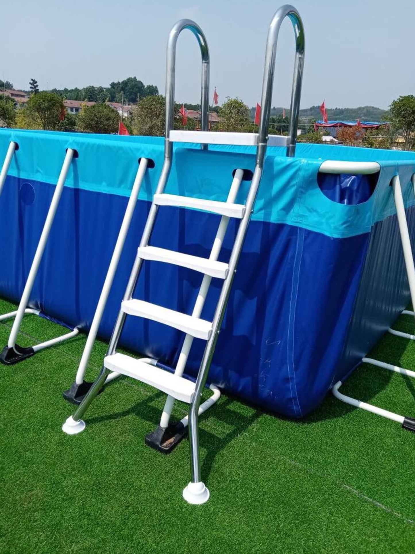 errzom Safety Heavy Duty Above Ground Swimming Pool Ladder, Stainless Steel Frame Above Ground Swimming Pool Entry Exit Ladder for 52 in High Wall Pools, 500 Pound Capacity