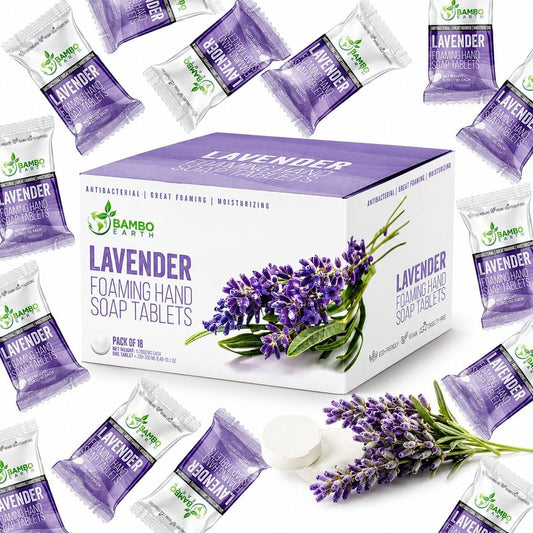 18 Pack Natural Foaming Hand Soap Tablets - Soft Moisturizing Handwash Tab Refills - 1 Tablet = 9 Oz Refillable Liquid Wash Foam Handsoap - Eco-Friendly Paper Softsoap Refill Tabs (Lavender)