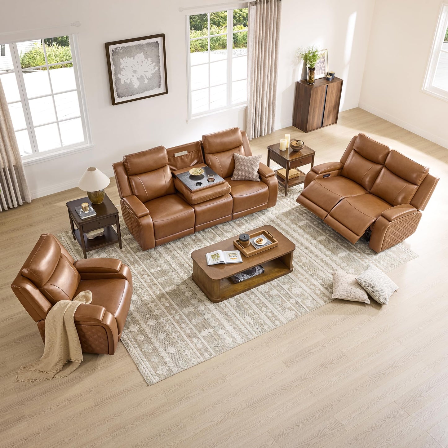 Watson & Whitely Genuine Leather Power Recliner Chairs for Adults, Zero Gravity Recliner with Power Headrest & Hidden Storage, Electric Reclining Sofa Chair for Living Room, Home Office, Saddle Brown