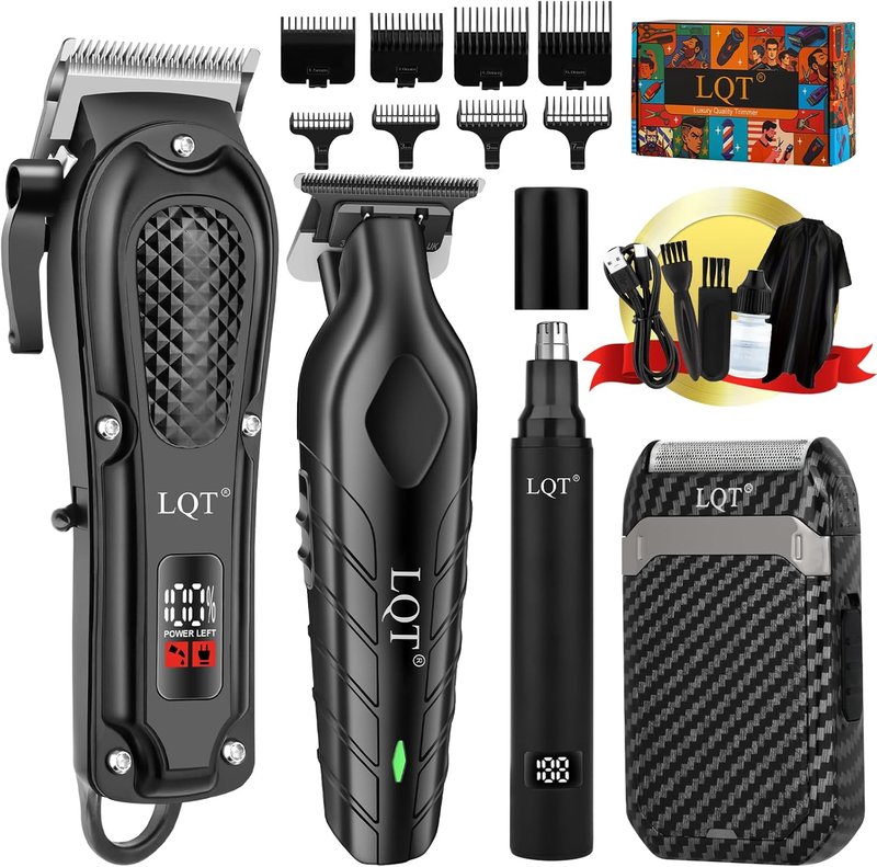 Professional Hair Clippers for Men - Cordless Trimmer Set with Nose & Ear Groomer | Rechargeable Electric Shaver